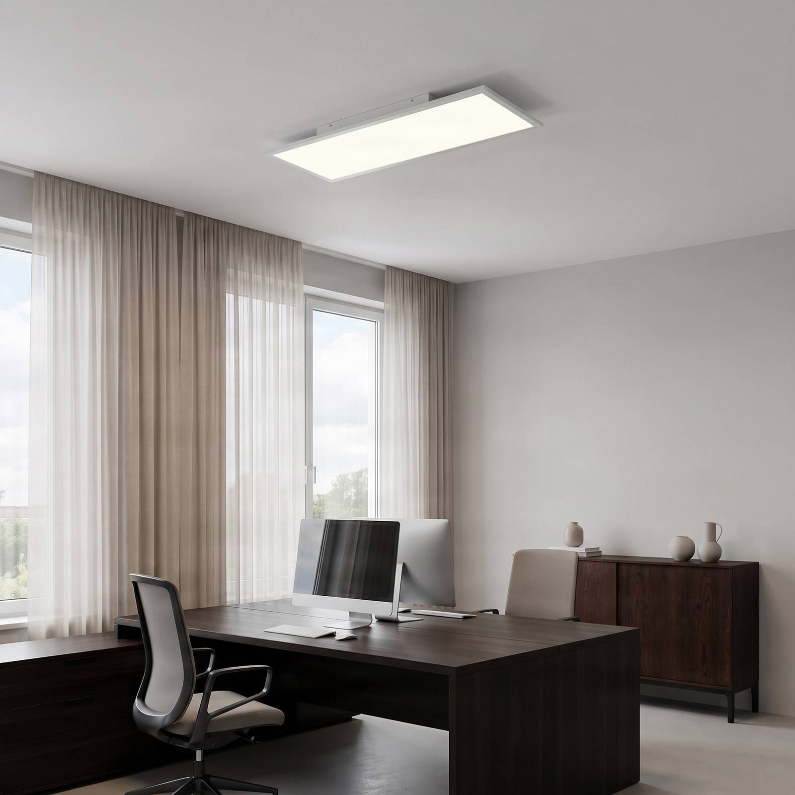 Lindby LED paneel Quais, 80 x 30 cm, wit, metaal, 4.000K