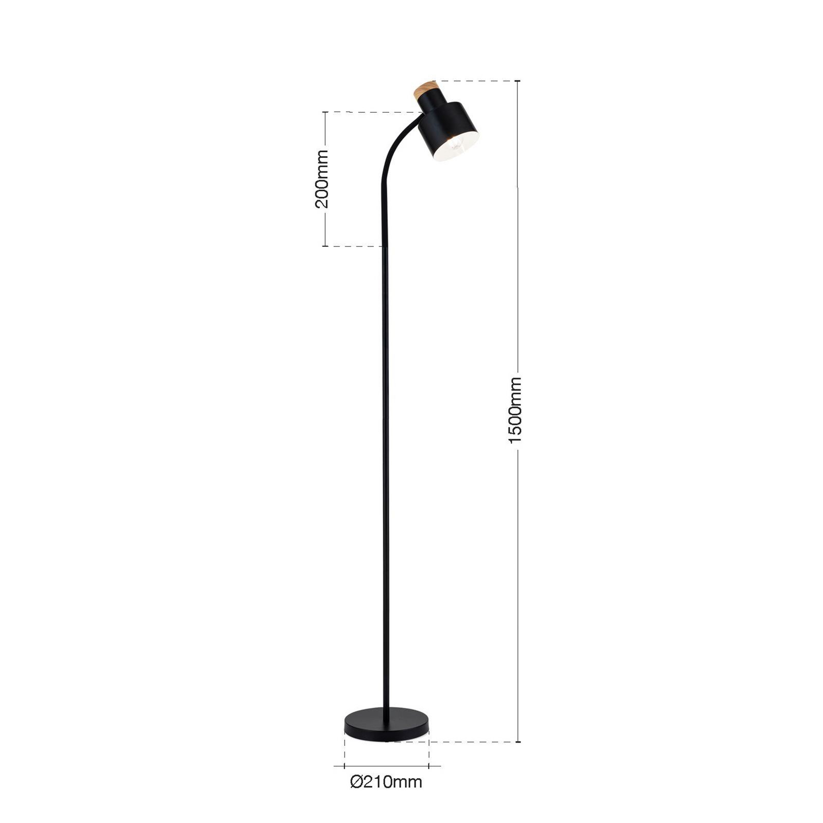 Gulvlampe Gili, sort mat, stål, højde 150 cm, E27