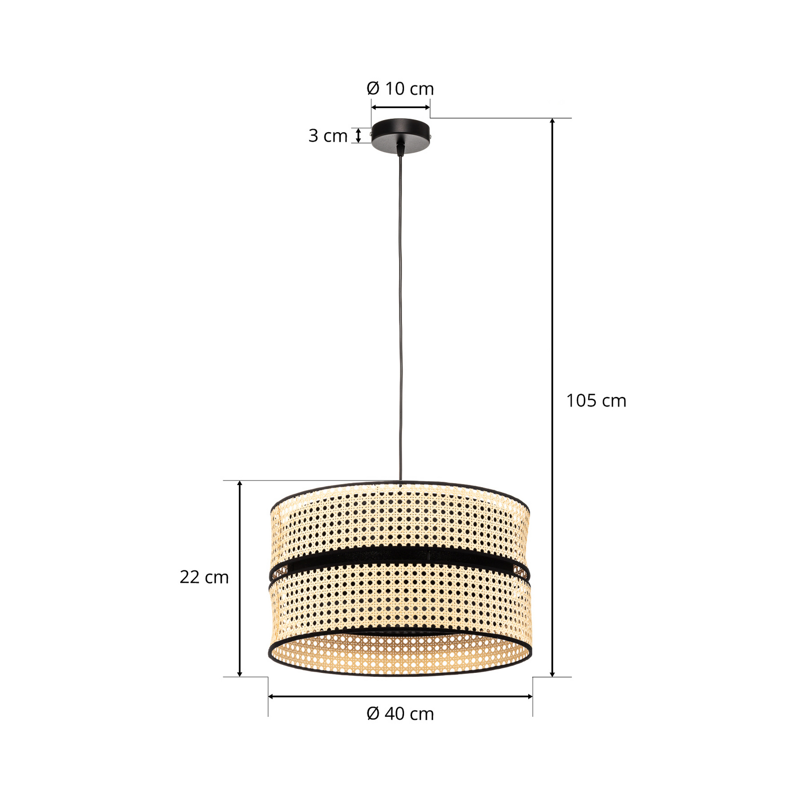 Żyrandol Duo, rattan, Ø 40 cm, beżowy/czarny