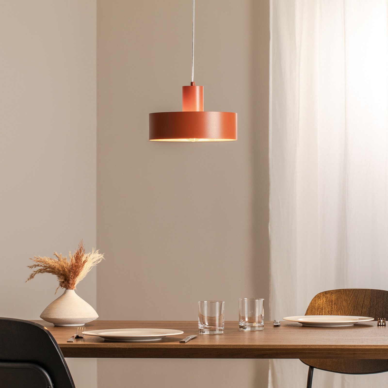 Hängeleuchte Rif M, ziegelrot, 1-flammig, Ø 25 cm, Stahl 