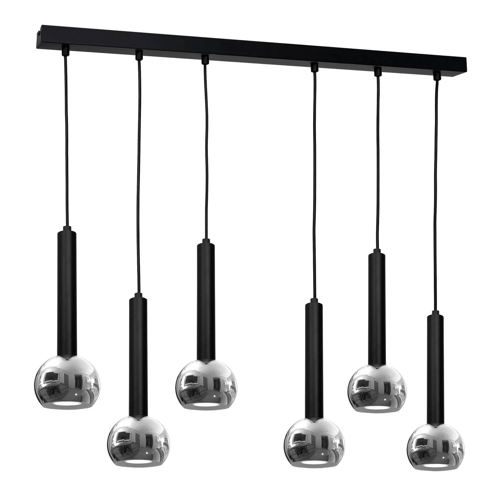 Hängelampe Flox, lang, sechsflammig, schwarz/chrom