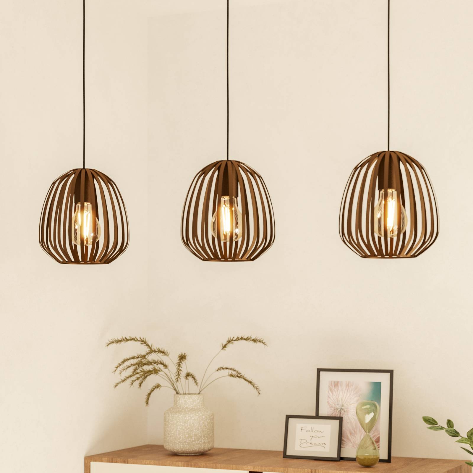 EGLO Suspension Espinal, bronze brossé, longueur 90 cm, à 3 lampes.