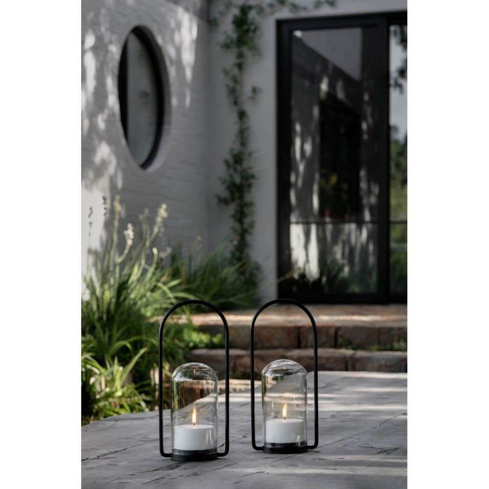 Outdoor Lantern Set w/Glass Dome, Handle, Candle 84005, Remote - Uyuni Lighting