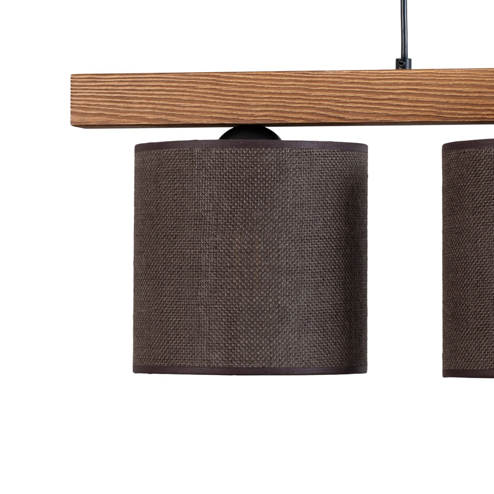 Candeeiro suspenso Forest, madeira clara/preta, juta castanha, 3 lâmpadas.