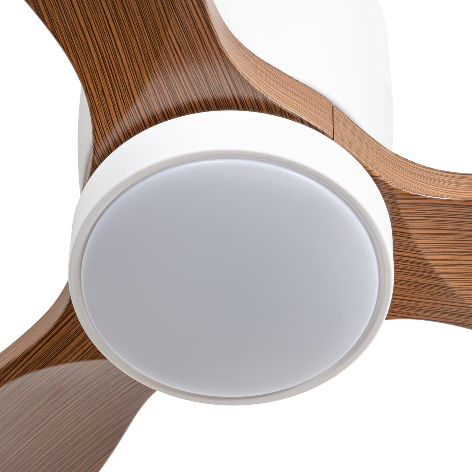 Ventilatore da soffitto LED Faipari, DC, 132 cm, bianco / legno scuro - Lucande Ventilatore da soffitto LED Faipari, DC, 132 cm, bianco / legno scuro - Lucande