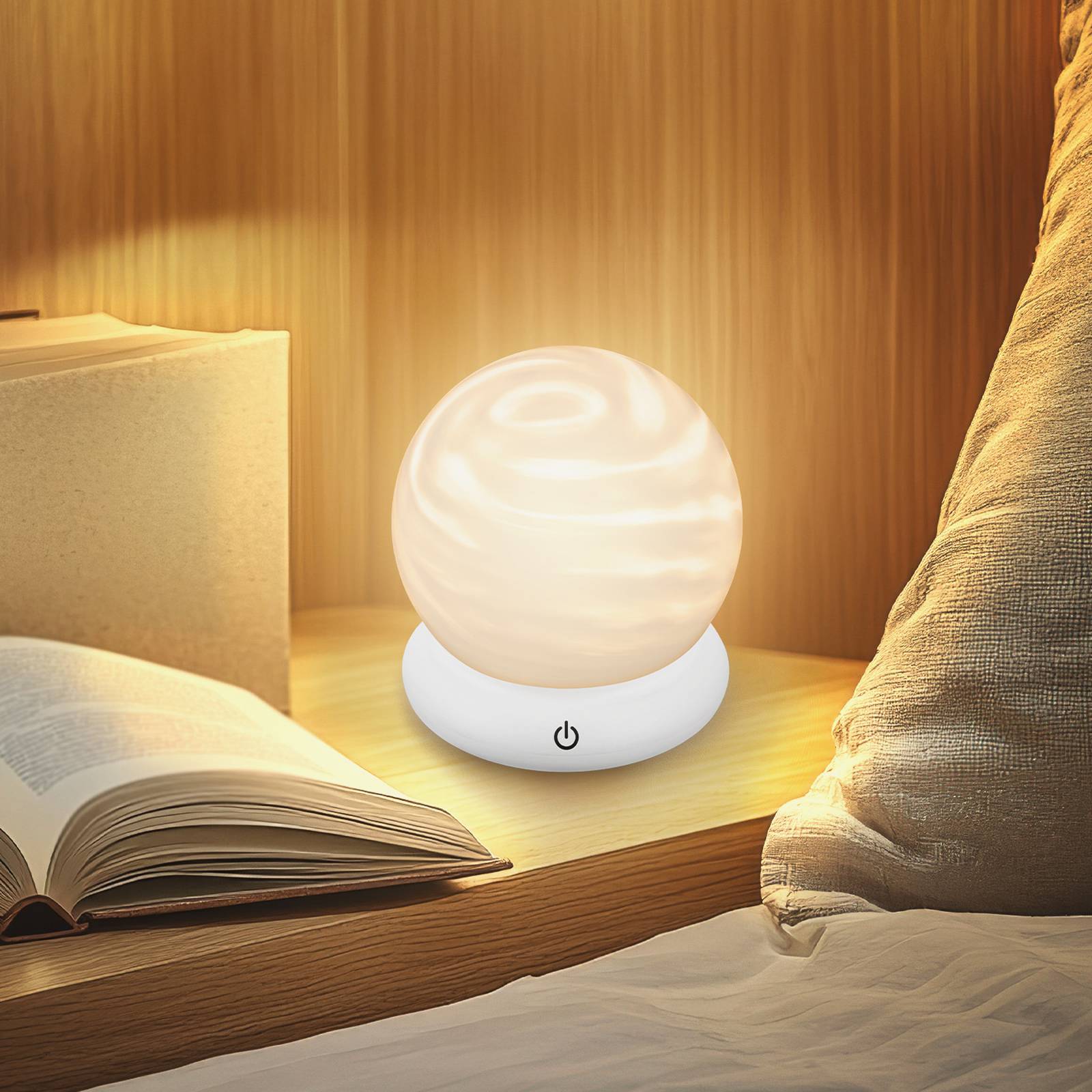 LED-Akku-Tischleuchte LUSTRO, weiß, Ø 15 cm, RGBW, touchdim günstig online kaufen