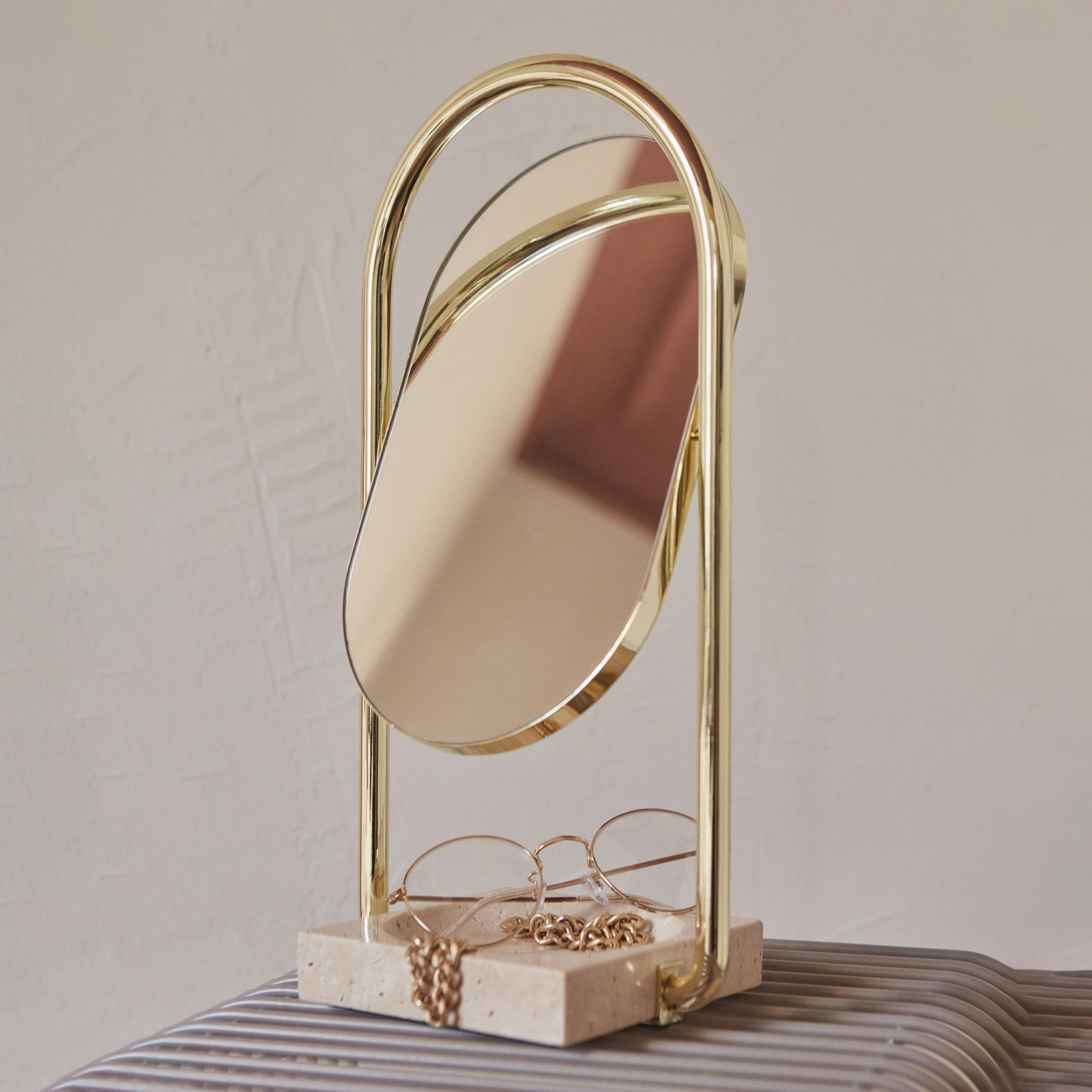 Angui Tisch Spiegel Gold/Travertine - AYTM