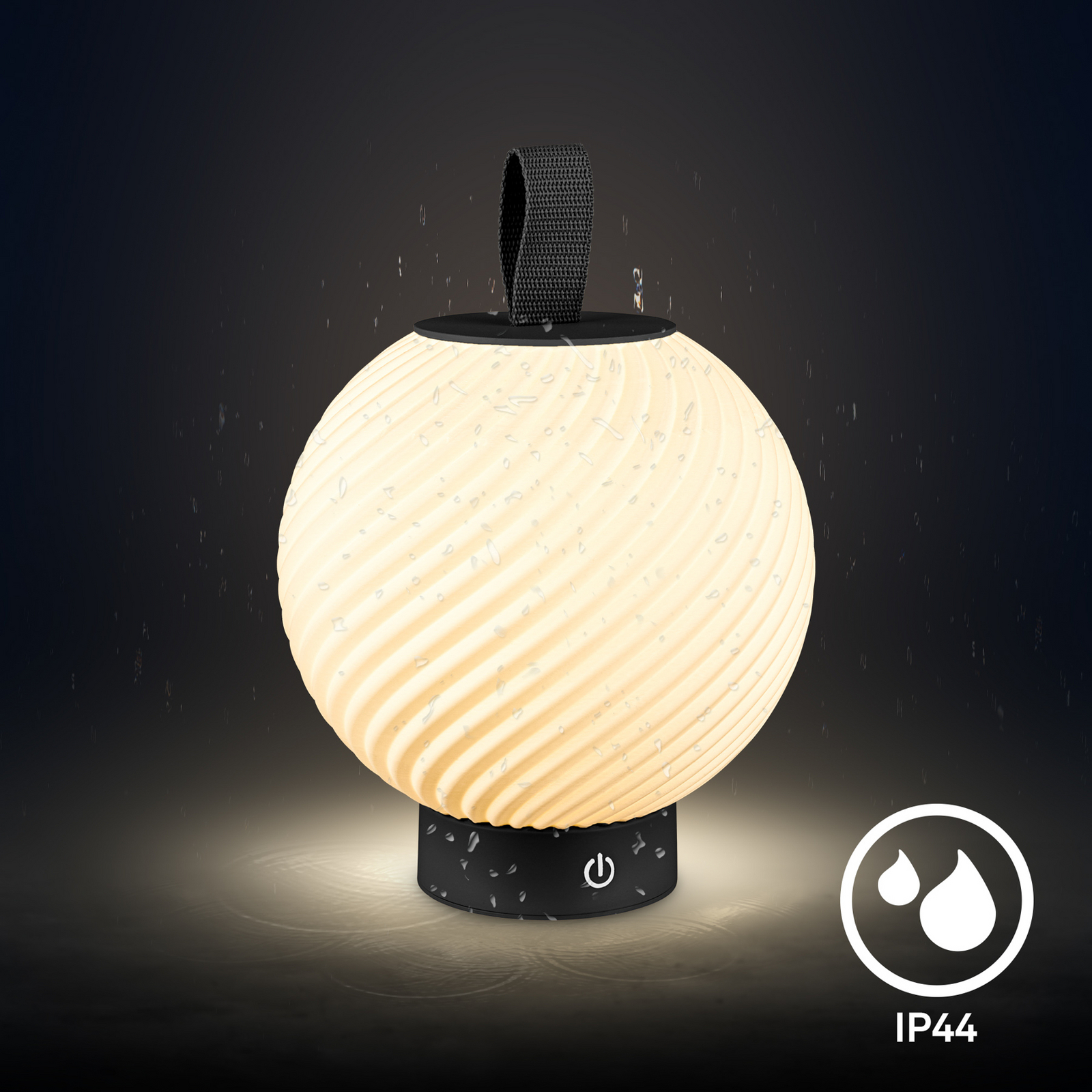 „Brilo unplugged Globe“ LED stalinė lempa su akumuliatoriumi, juoda/balta, IP44