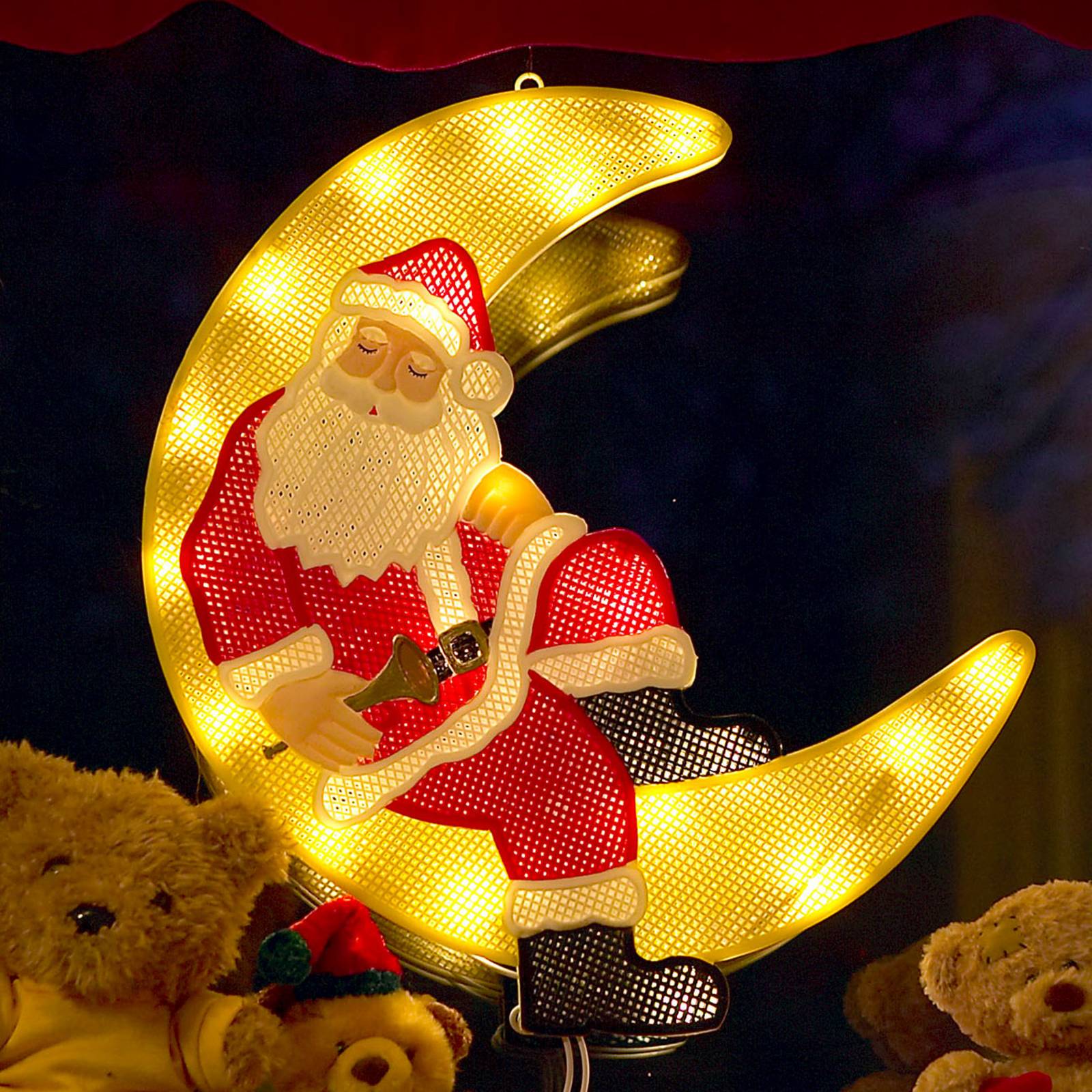 Levně LED okenní silueta Santa Claus v měsíci