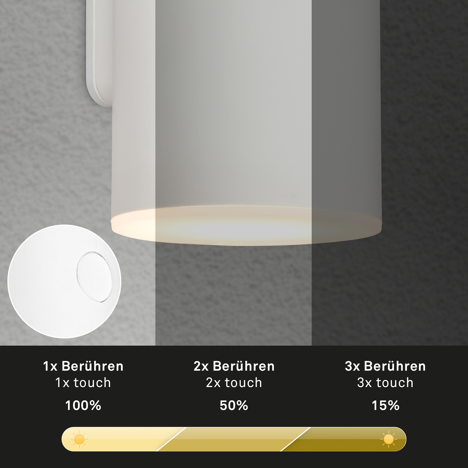 Nabíjecí venkovní nástěnné svítidlo LED 3786016, bílé, dotykový stmívač,