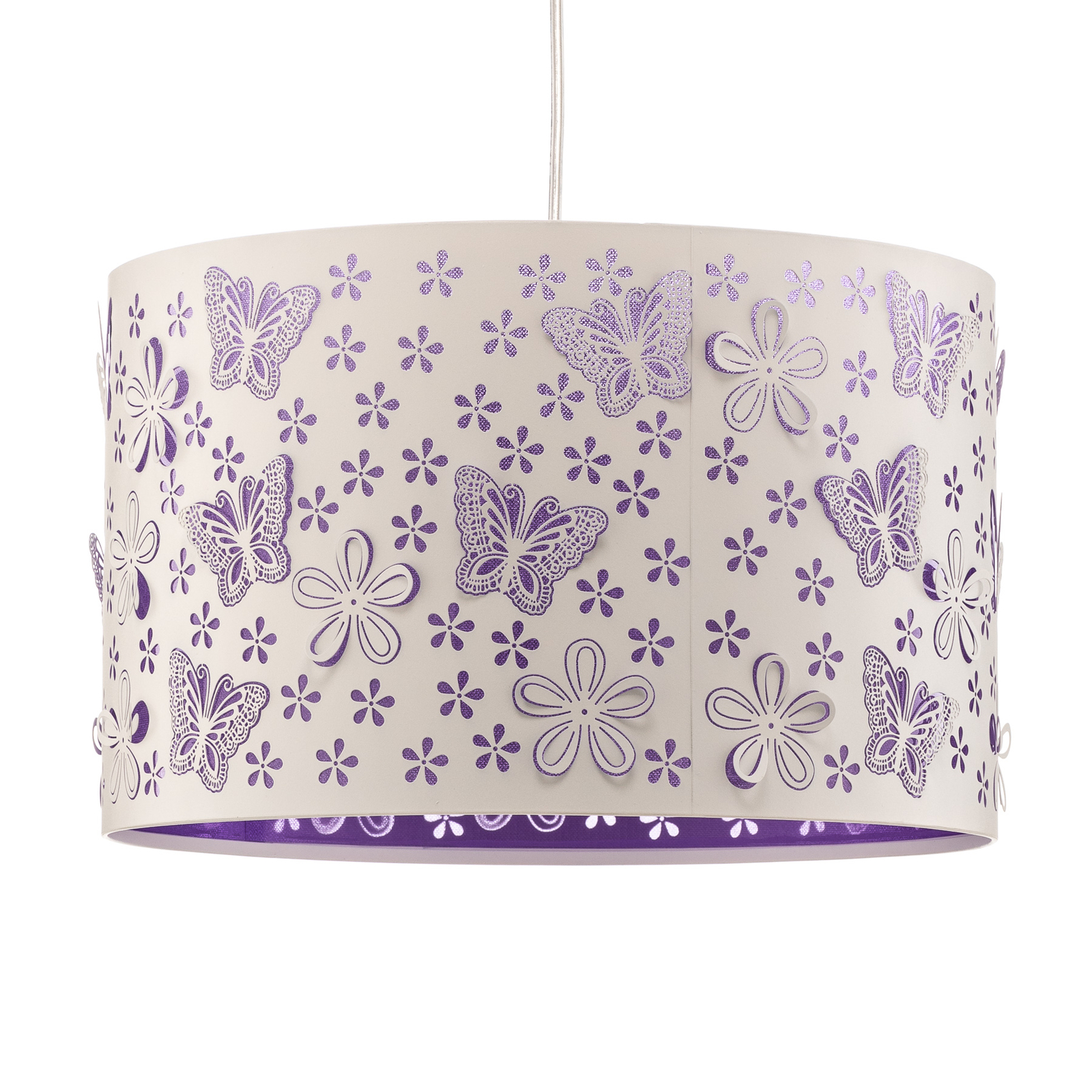 Lampa wisząca Titilla w kolorze białym, z fioletowym kloszem w środku