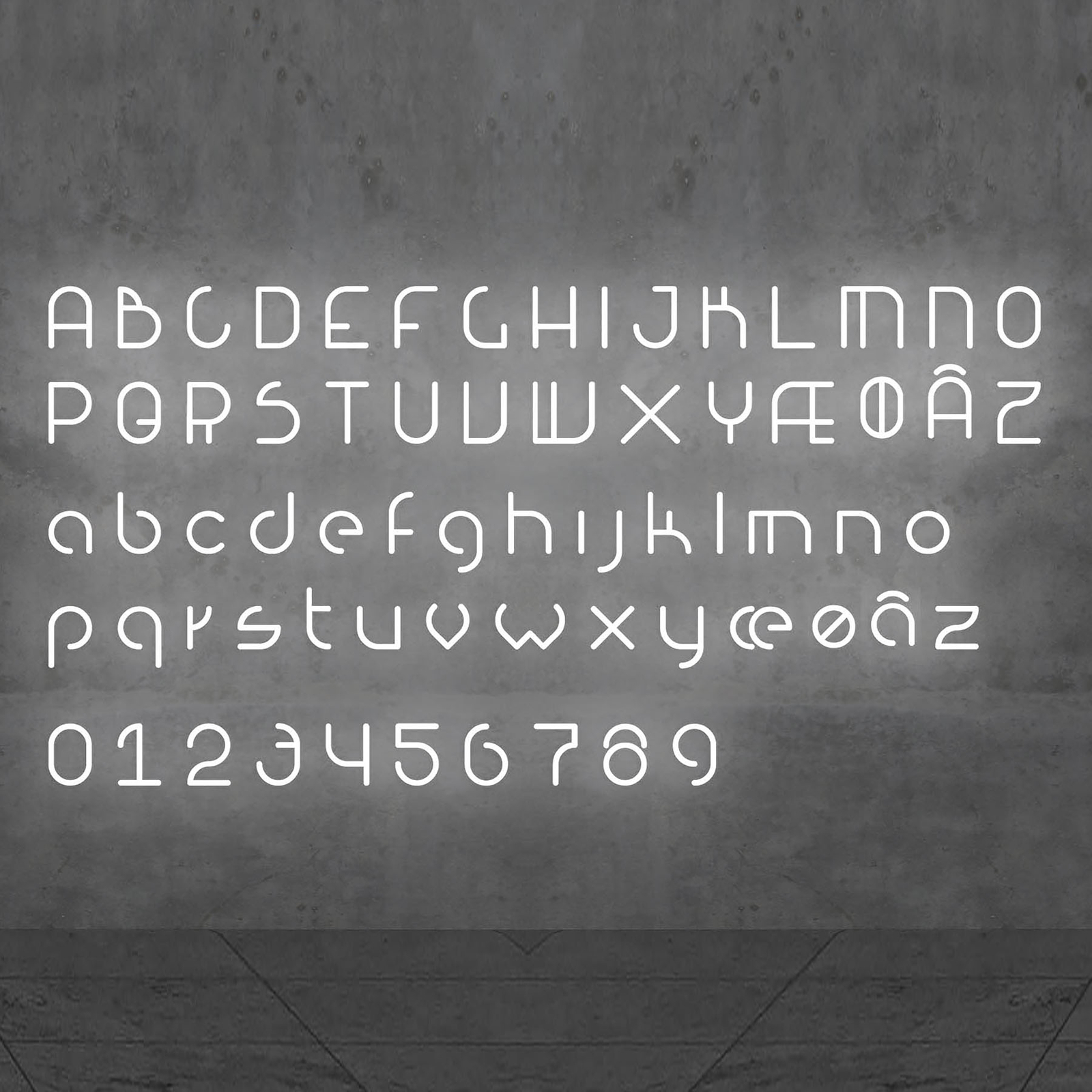 Artemide Alphabet of Light wall lower case æ, for Living / Dining Room, methacrylate, aluminium, 32 W, energy efficiency: A++, W: 95 cm, H: 65 cm