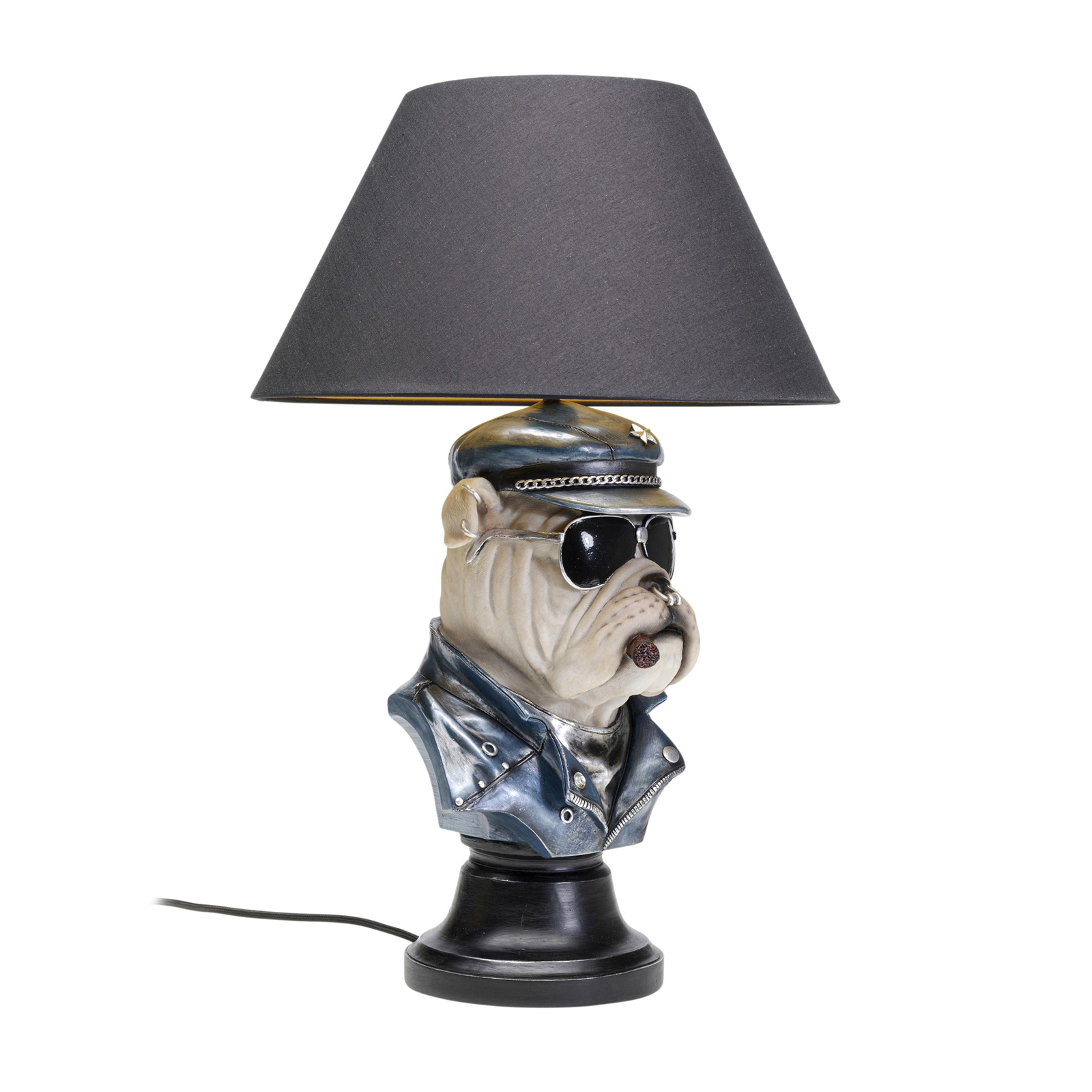 Kare table lamp Punk Dog, blue-grey, lampshade textile
