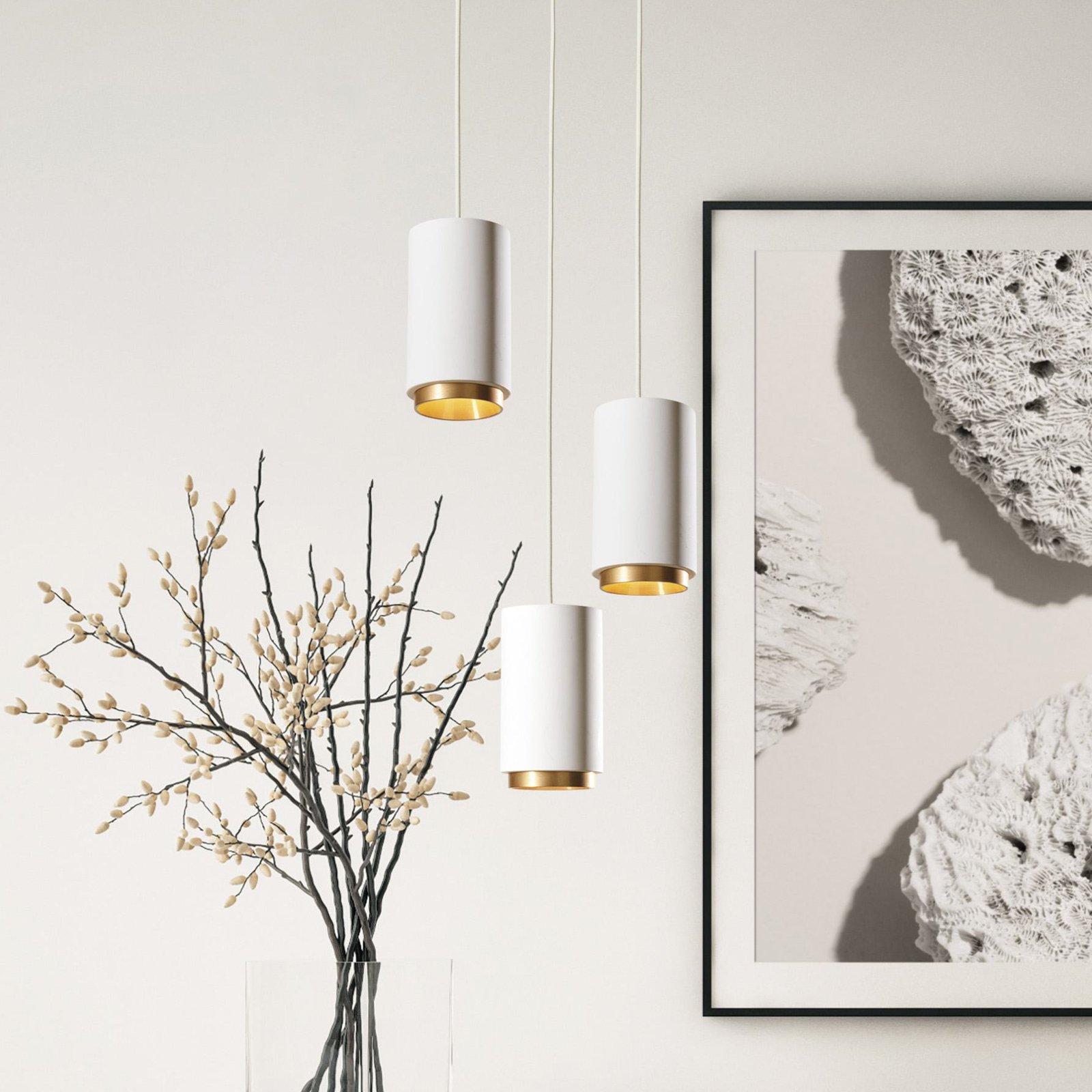 Propilei pendant light, white/black/brass/copper, plaster