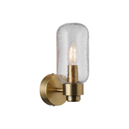 Wandleuchte Tutan, Metall, Glas, E14, IP44, messingfarben
