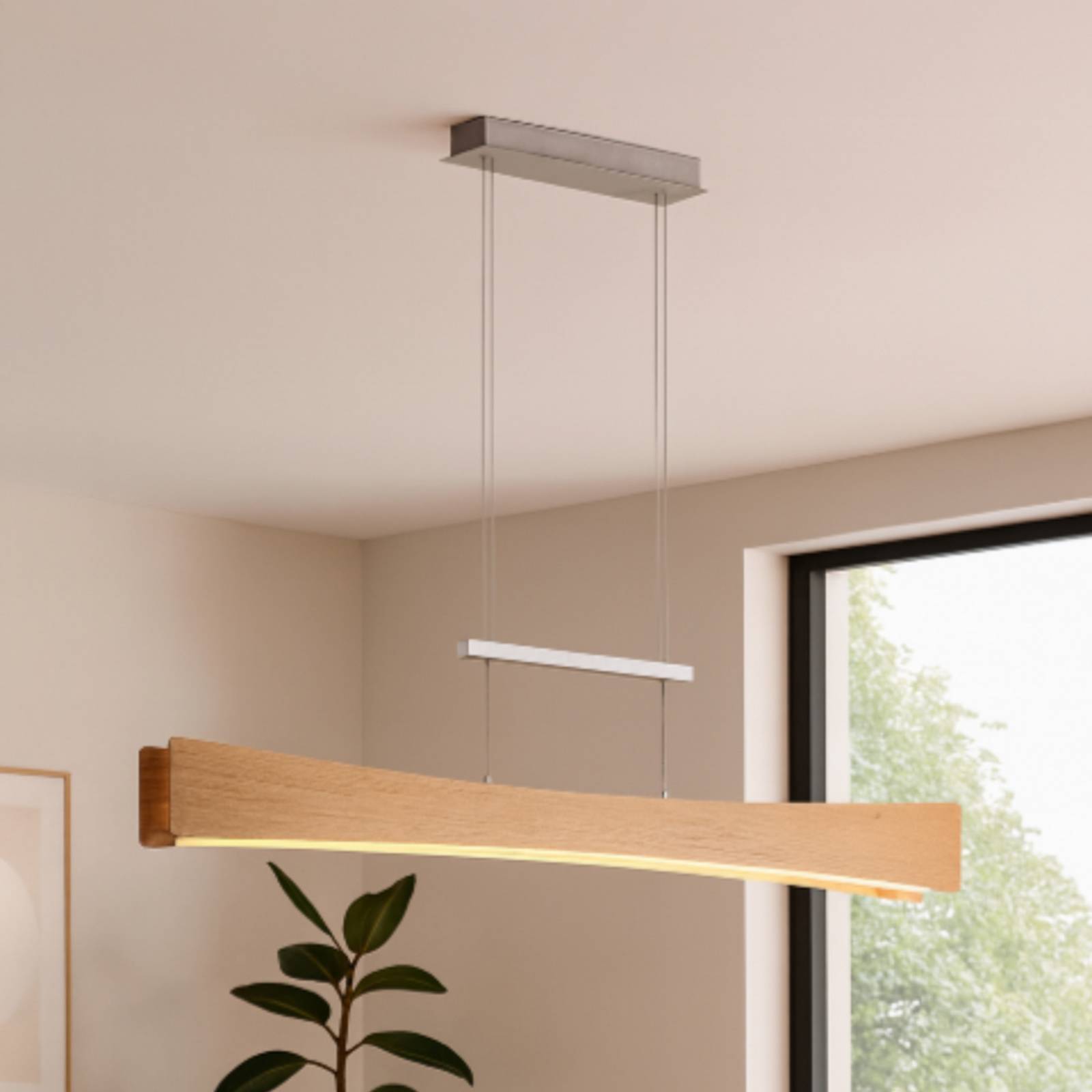 LED-Hängeleuchte Peru, eiche/nickel, Länge 116 cm günstig online kaufen