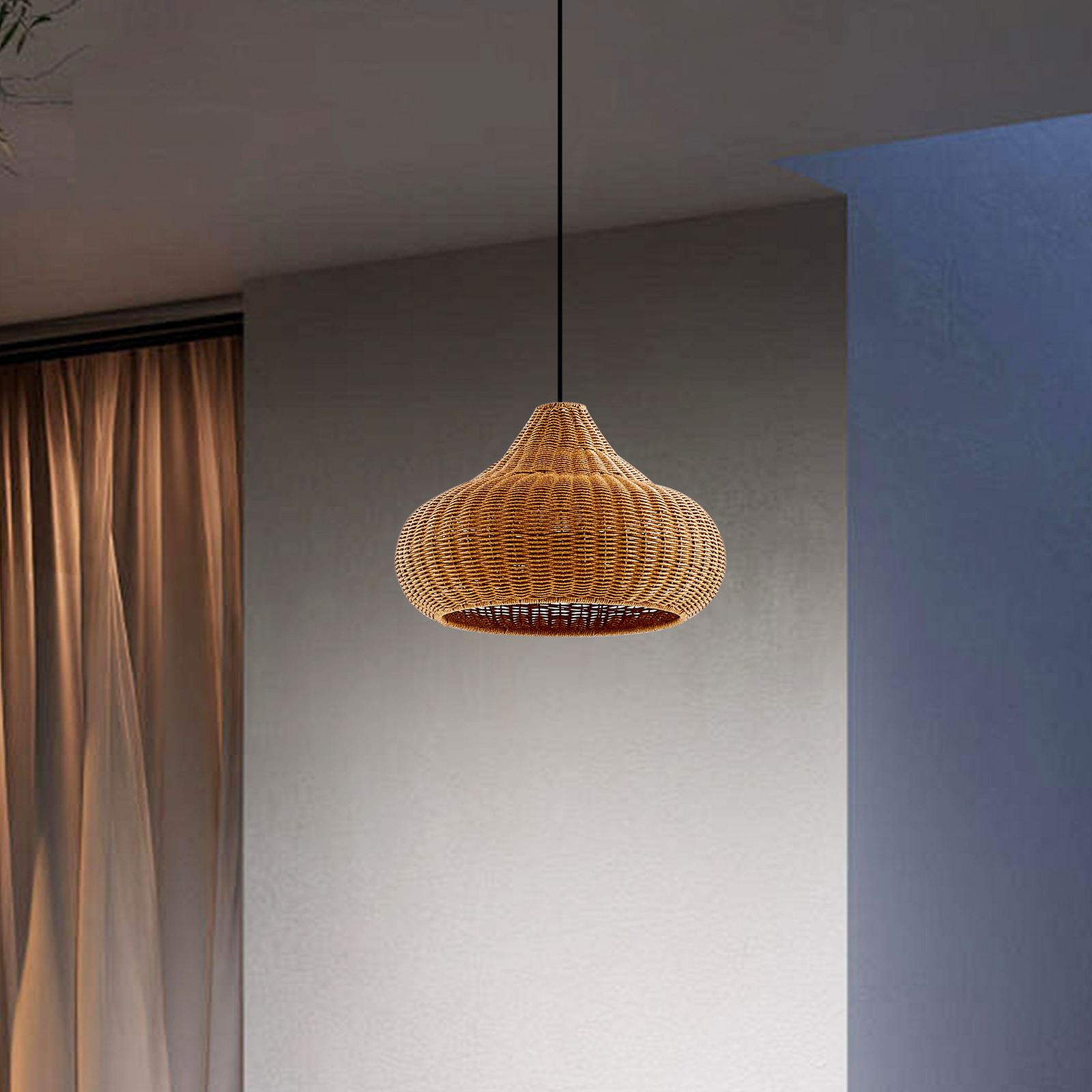 Lucande lampada a sospensione da esterno Taniola, a 1 luce, beige, rattan