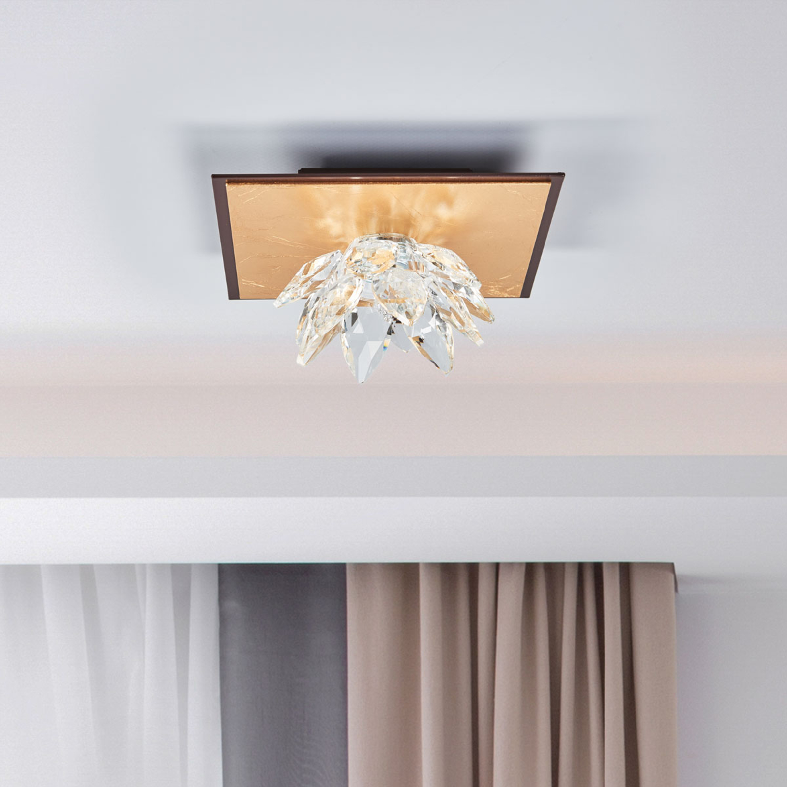 Fiore ceiling light, gold leaf and crystal, 1-bulb