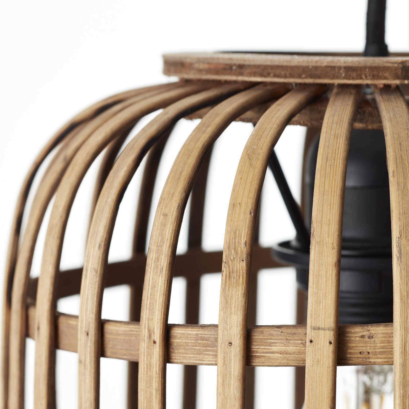 Candeeiro suspenso Woodrow, Ø 21,5 cm, madeira clara, bambu/metal