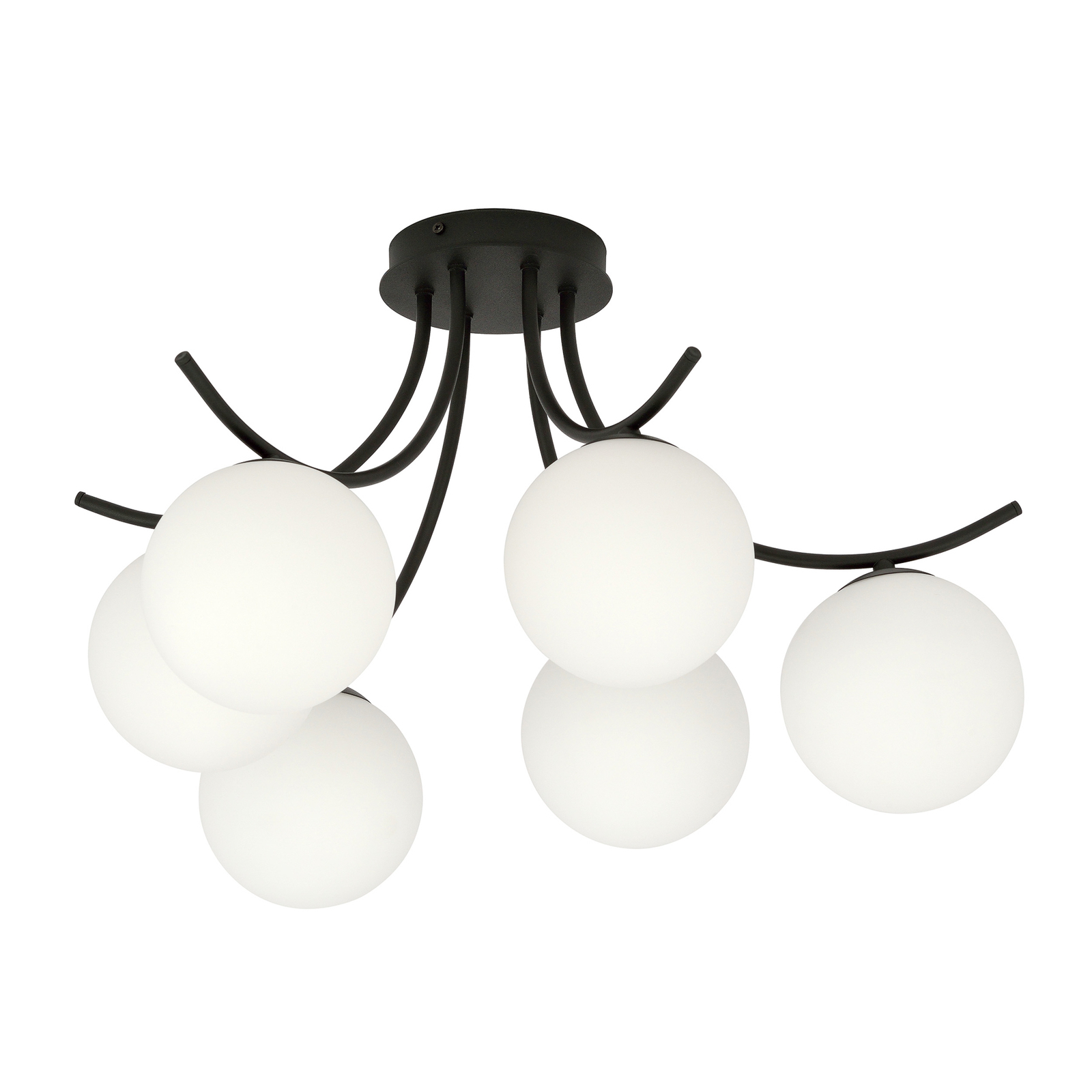 Boston ceiling lamp, black/opal, 6bulb Lights.co.uk