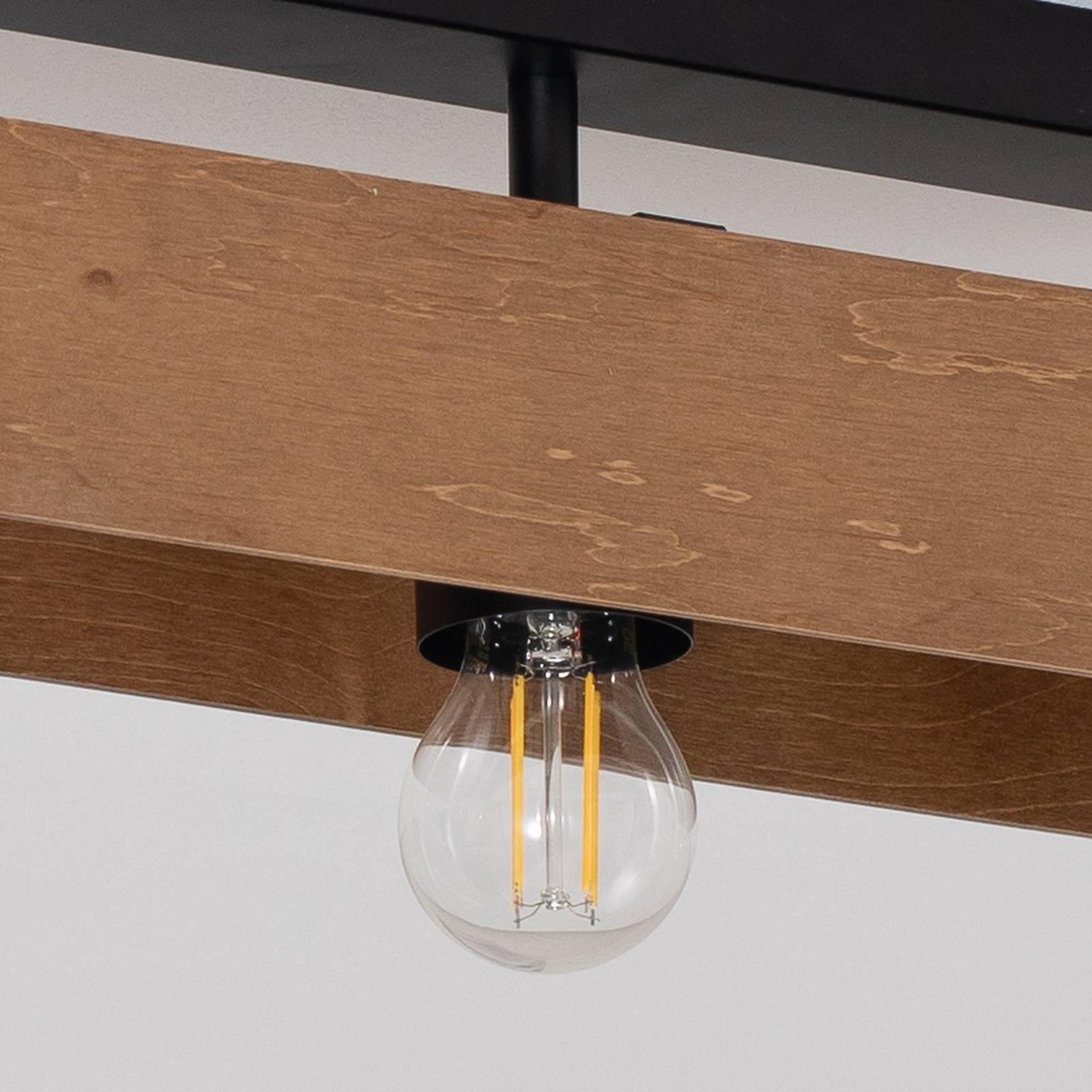 Lampa sufitowa Miluza, czarny/brązowy, długość 57 cm, drewno, 3-punktowa.