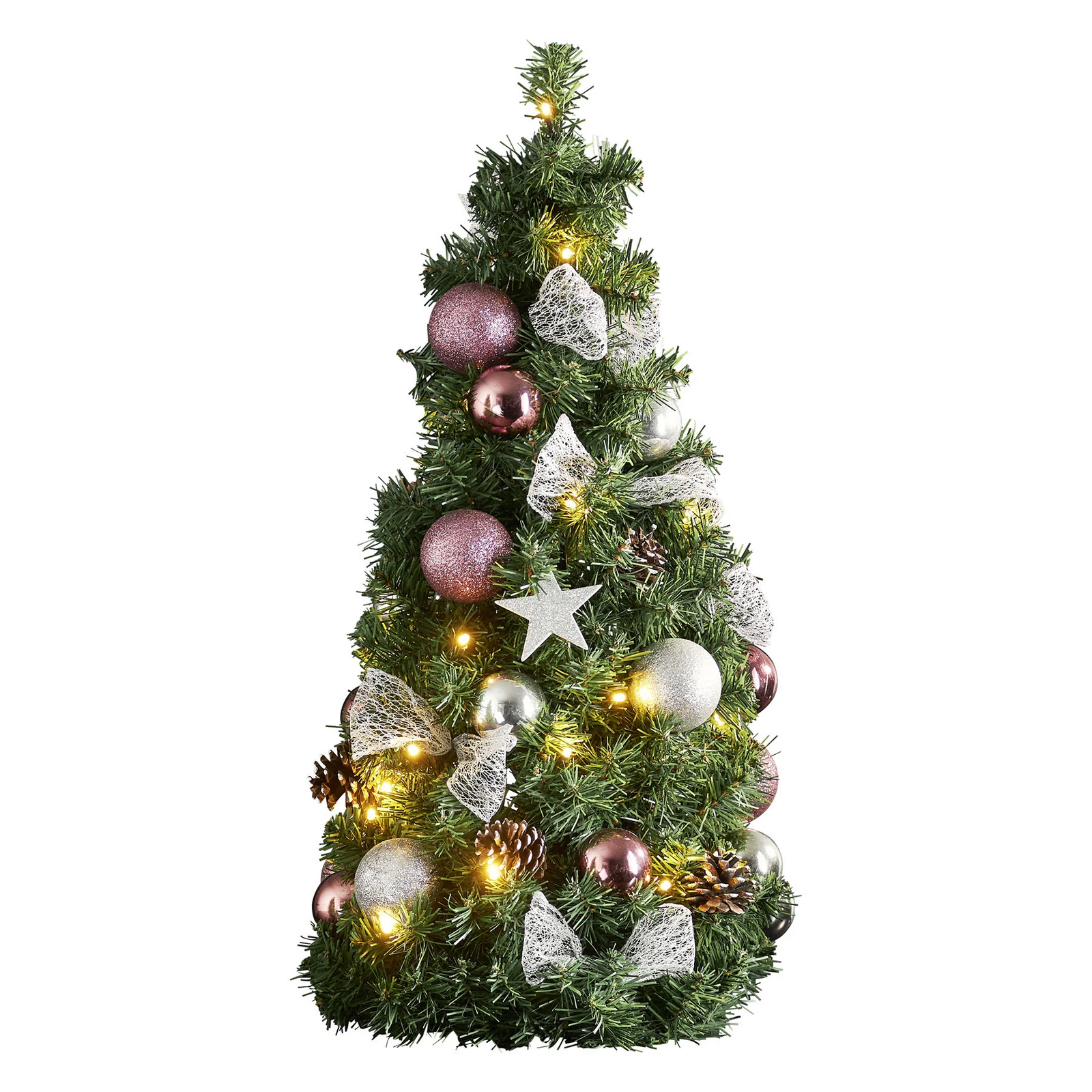 Κώνος ελάτης Noel LED με διακόσμηση σε ασημί/ροζ χρώμα