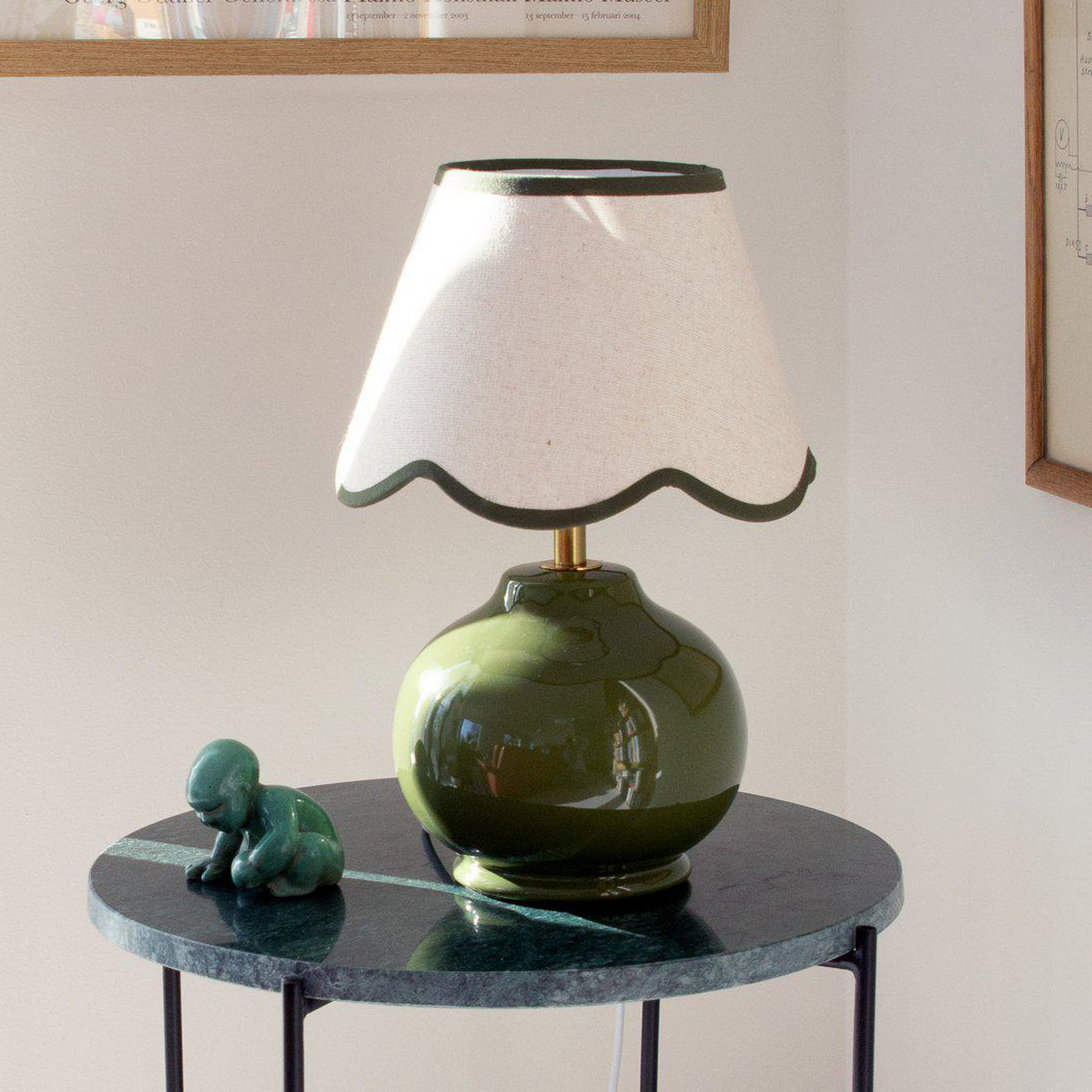 PR Home Nell table lamp, moss green, ceramic, 34 cm high, E27