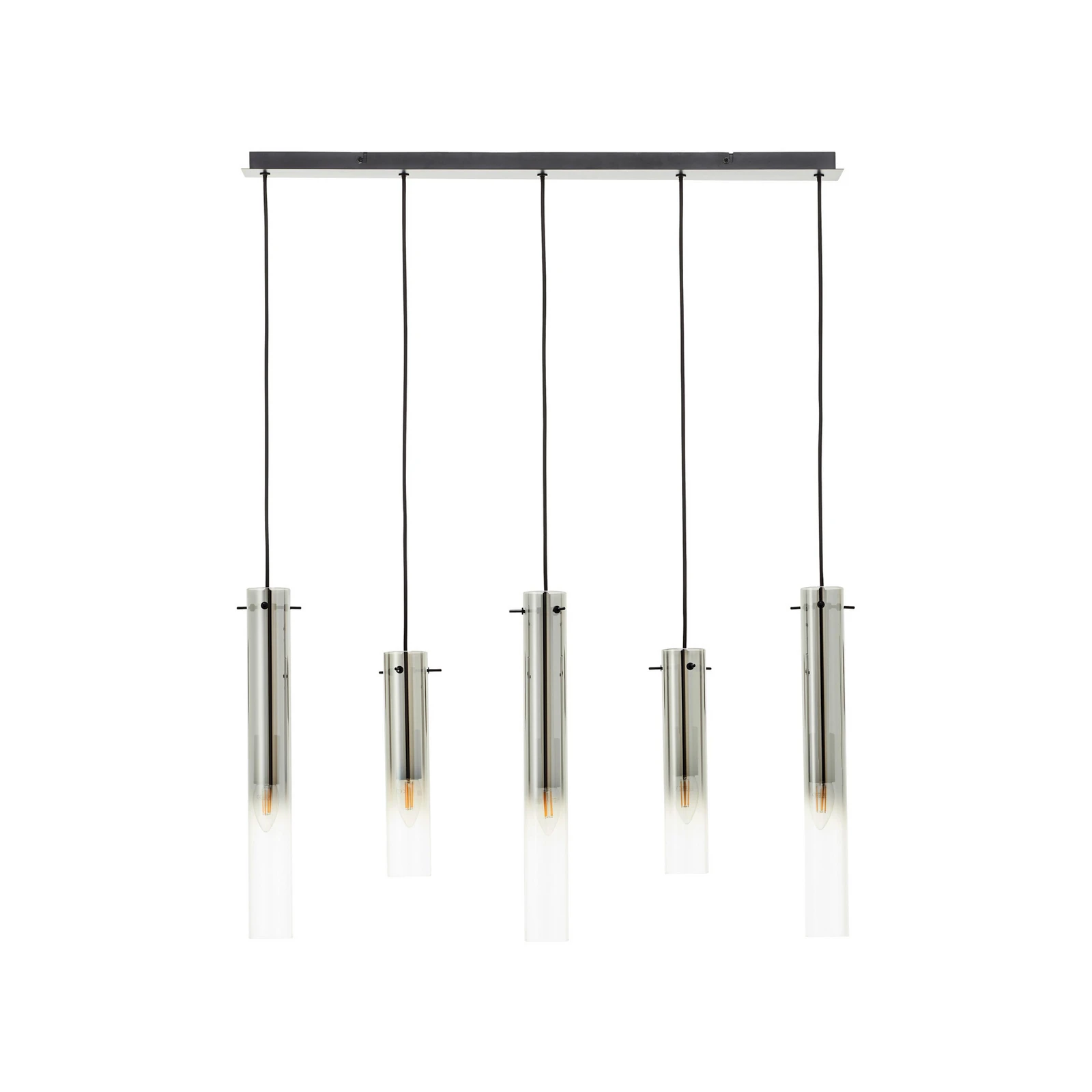 Hanglamp Glasini, lengte 95 cm, rookgrijs, 5-lamps, glas