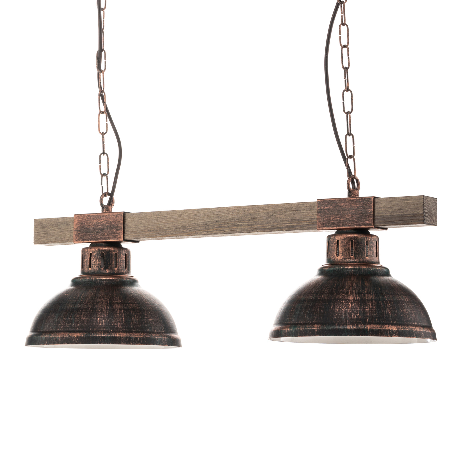 Hakon hanging light 2-bulb rust brown/natural wood