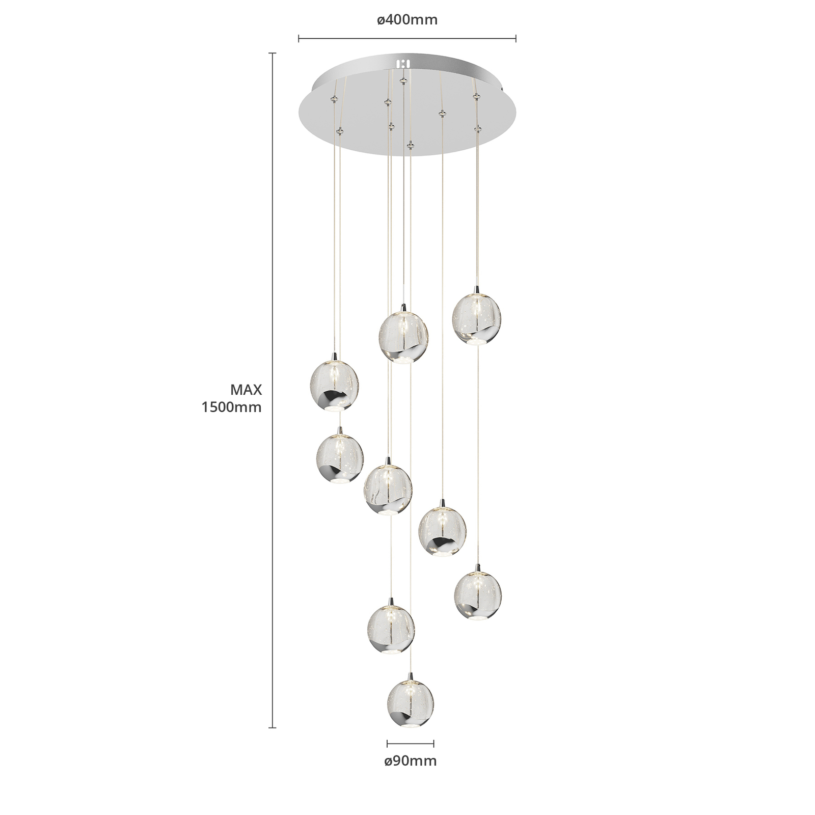 Lucande Hayley suspension LED, à 9 lampes, chromée