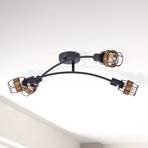 Malik ceiling light, black/rattan 4-bulb