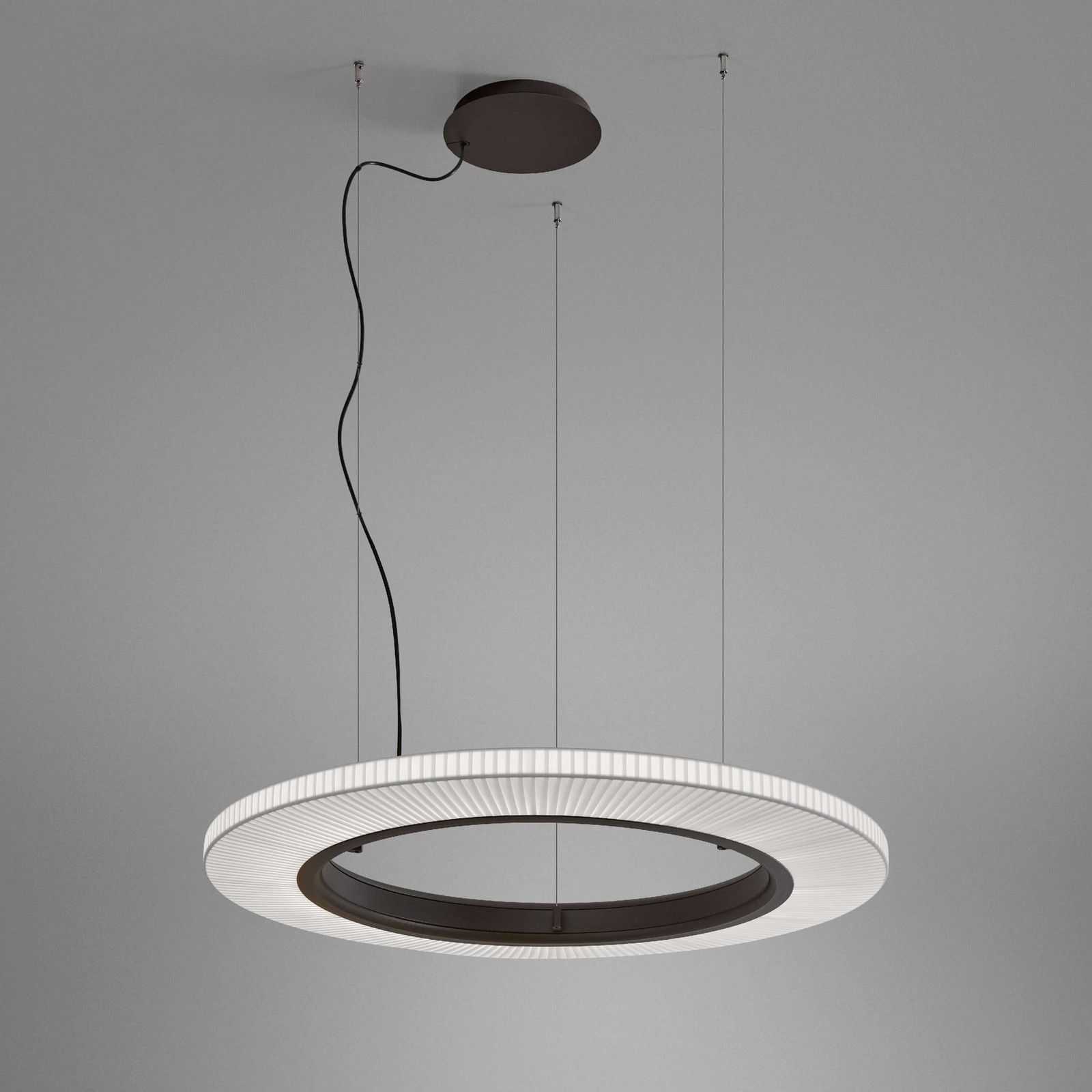 Lampă suspendată LED Bover Roda S/90 maro/alb Ø 90 cm 1-10V - Camera de zi / sufragerie - design - maro alb - Țesătură / Textil