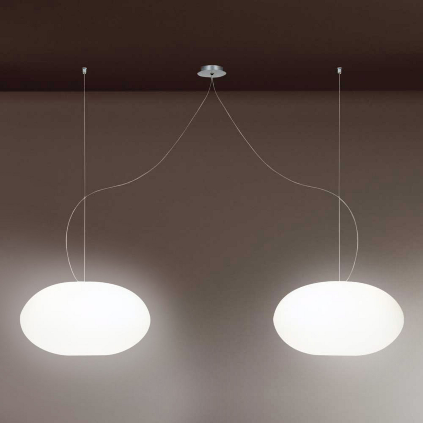 Casablanca Aih - lampă suspendată două surse alb - Camera de zi / sufragerie - design - aluminiu - Sticlă