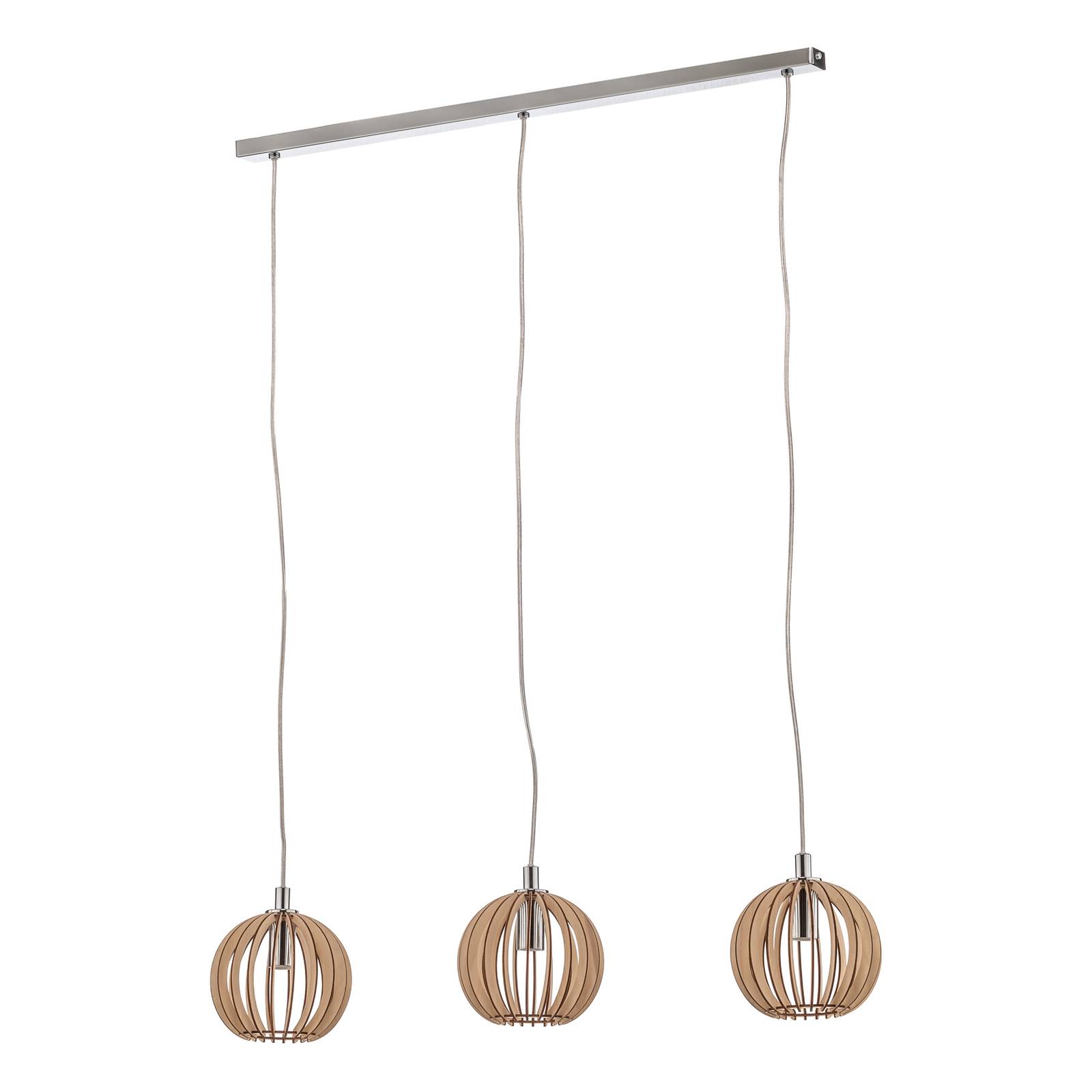 Suspension Paz abat-jour lamelles bois 3 lampes