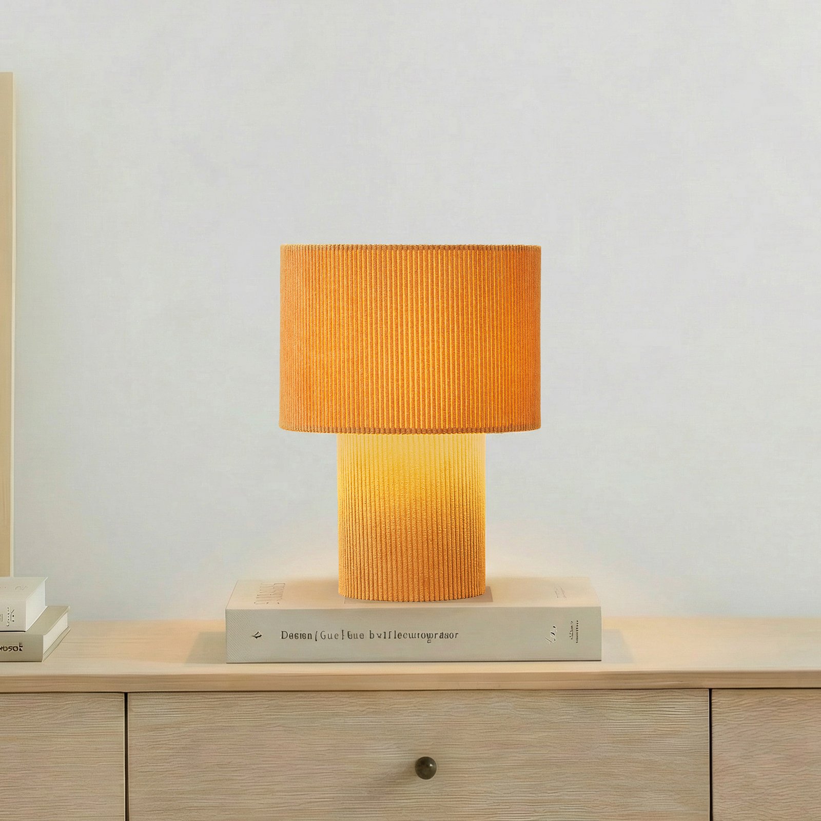 Lámpara de mesa Lindby Jone, marrón claro, textil, 30 cm de altura, E27