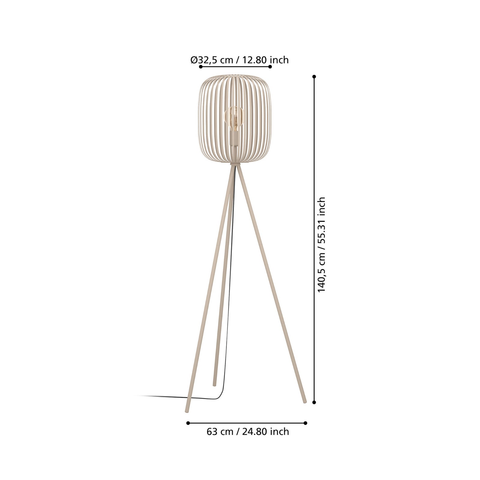 Gulvlampe Romazzina, beige, højde 141 cm, metal, E27