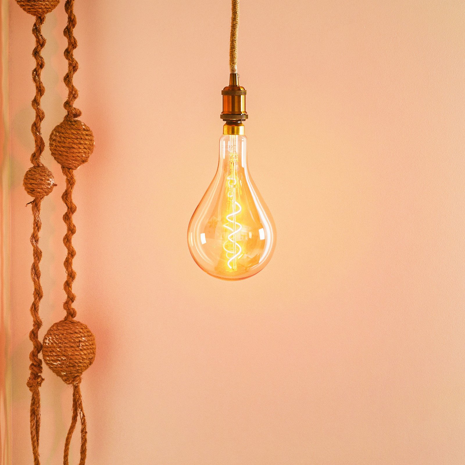 Näve Lampă suspendată LED Ontario cablu cânepă 1 bec - Camera de zi / sufragerie - Vintage - alamă antic negru - Metal