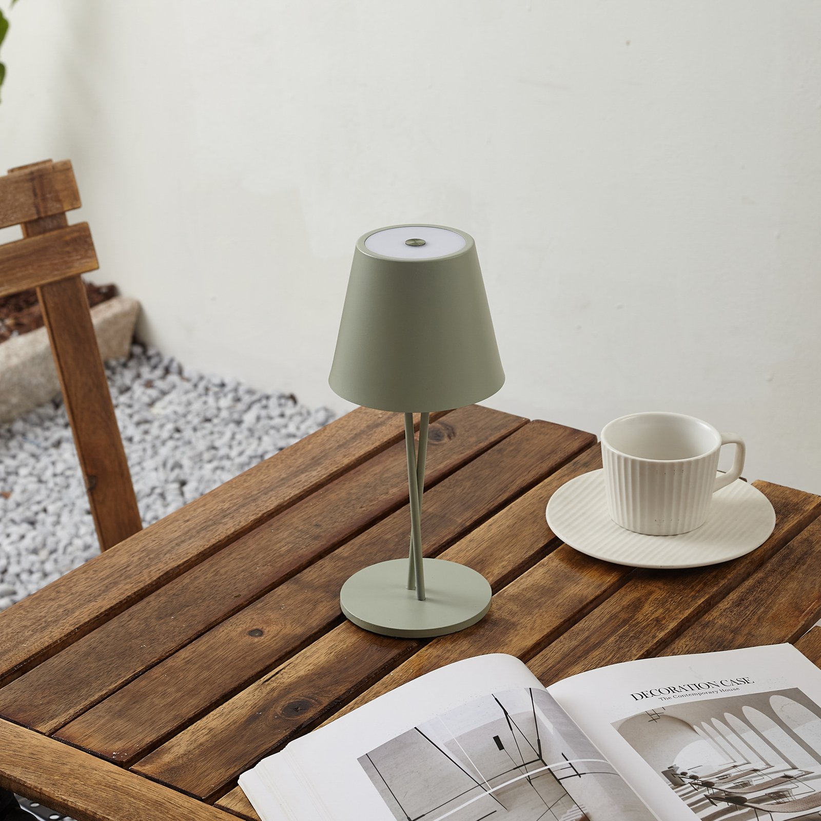 Lindby LED uppladdningsbar bordslampa Janea, korsad, grön, metall