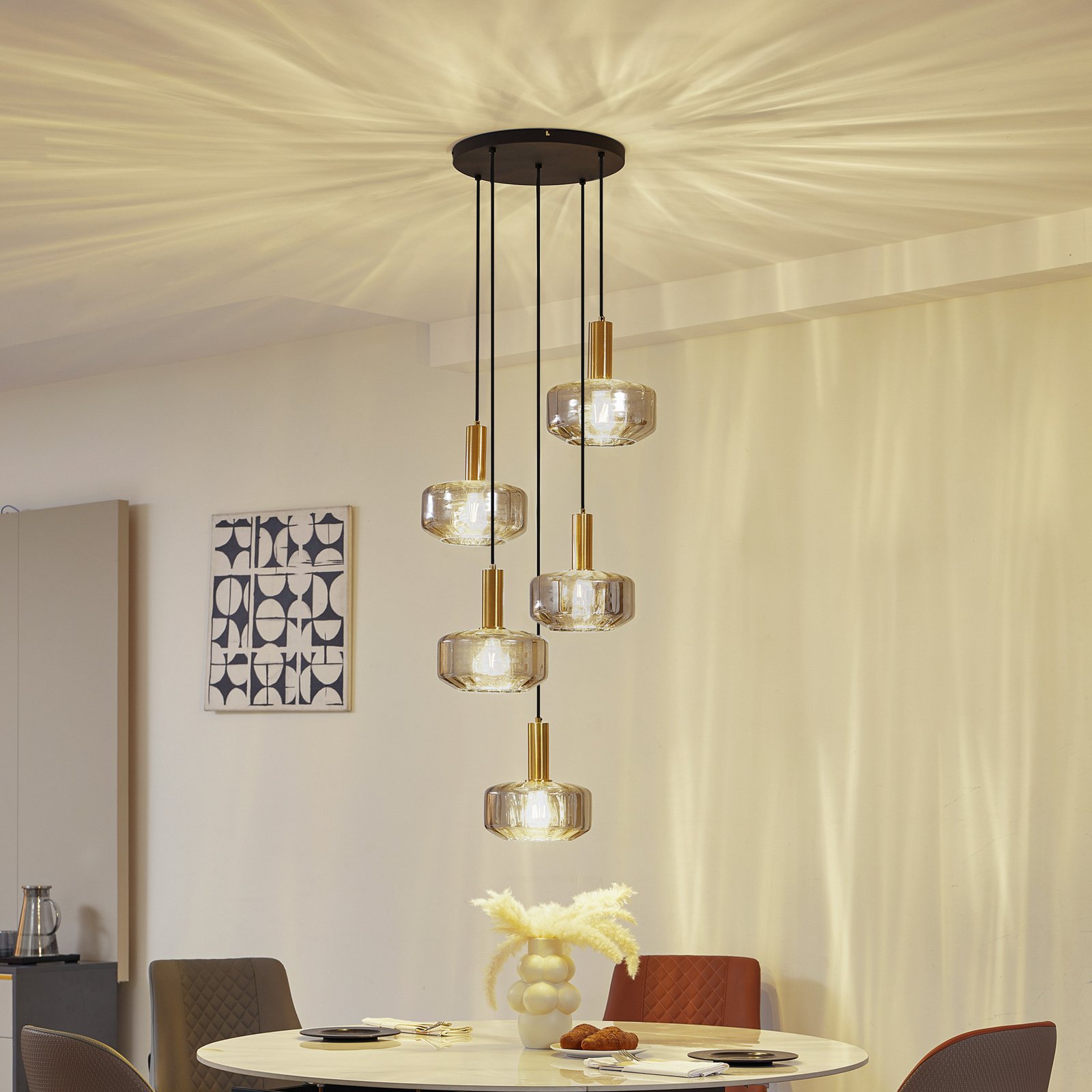 Hildur 5 Cluster Suspension Fumé Gris/Laiton - Lindby