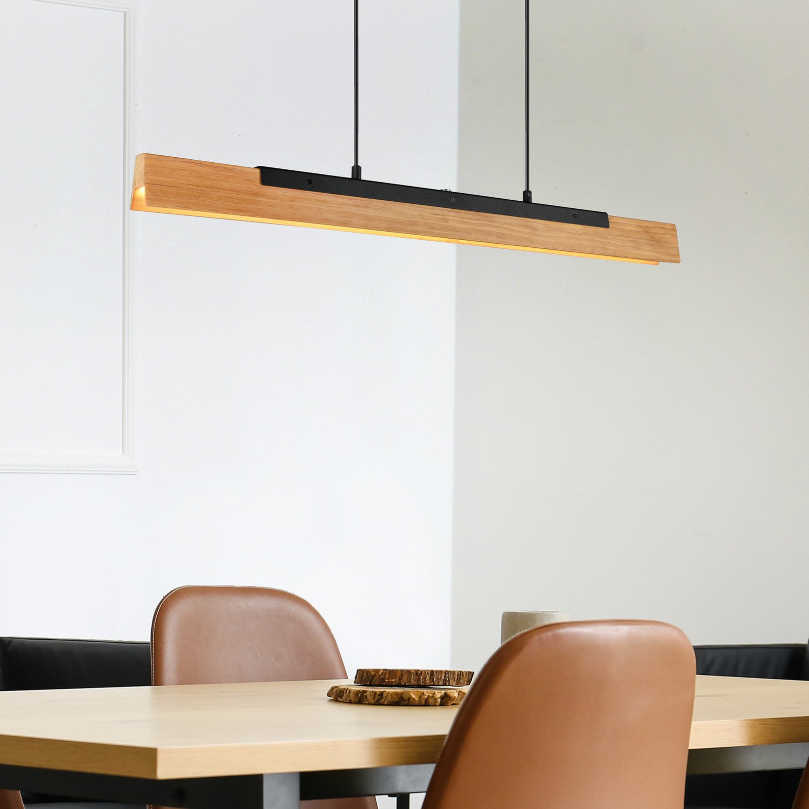 Trio Lighting Kerala LED pandantiv cu lumină cu senzor dimmer - Camera de zi / sufragerie - modern - negru mat lemn deschis