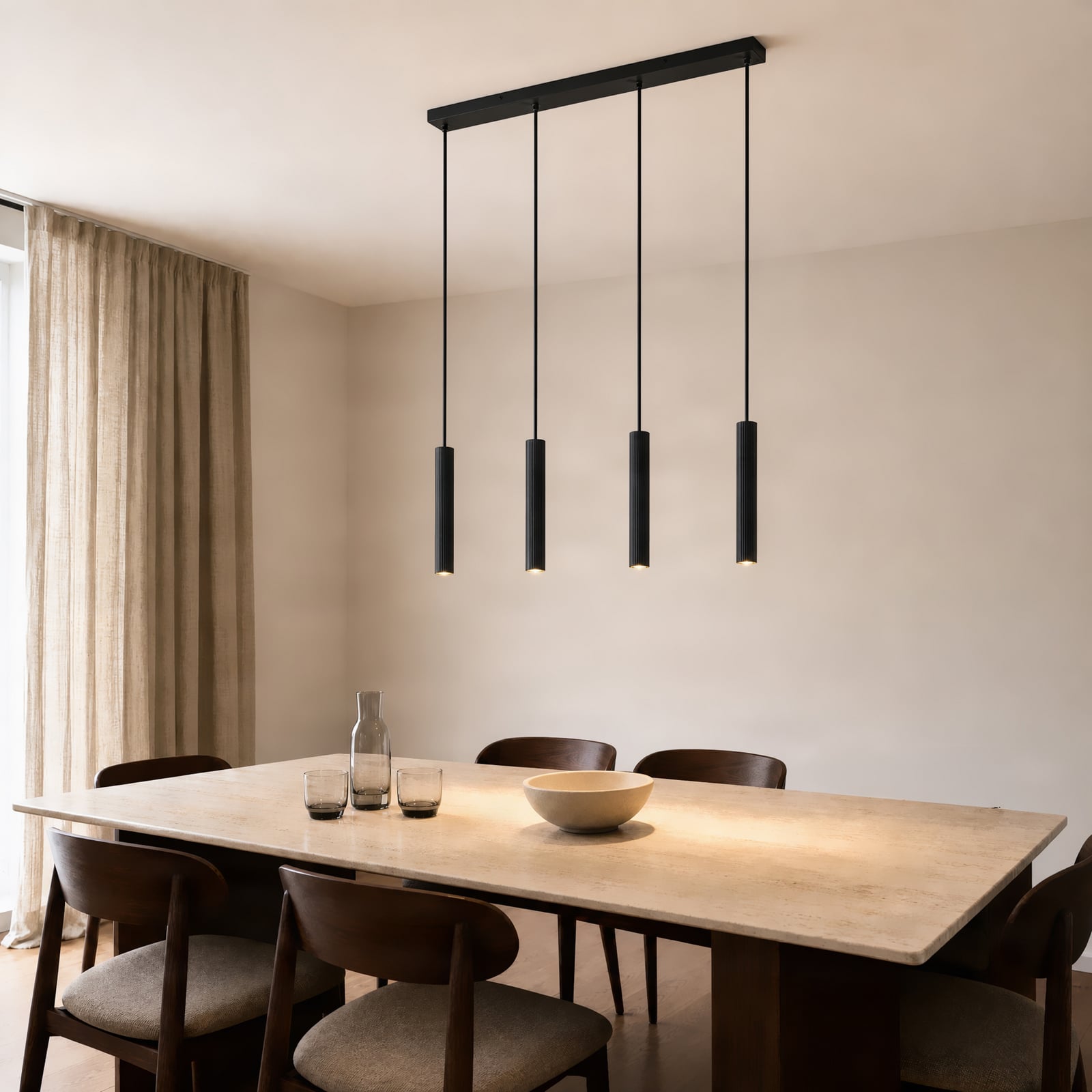 Lindby hanglamp Kardis, 4-lamps, antraciet, lengte 70 cm
