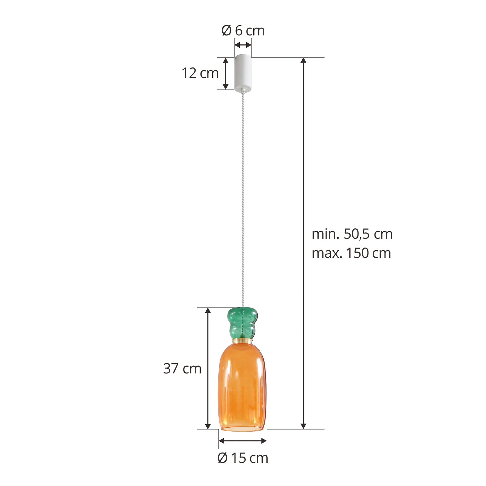 Lucande LED-hængelampe Fay, orange/mørkegrøn, glas, Ø 15 cm