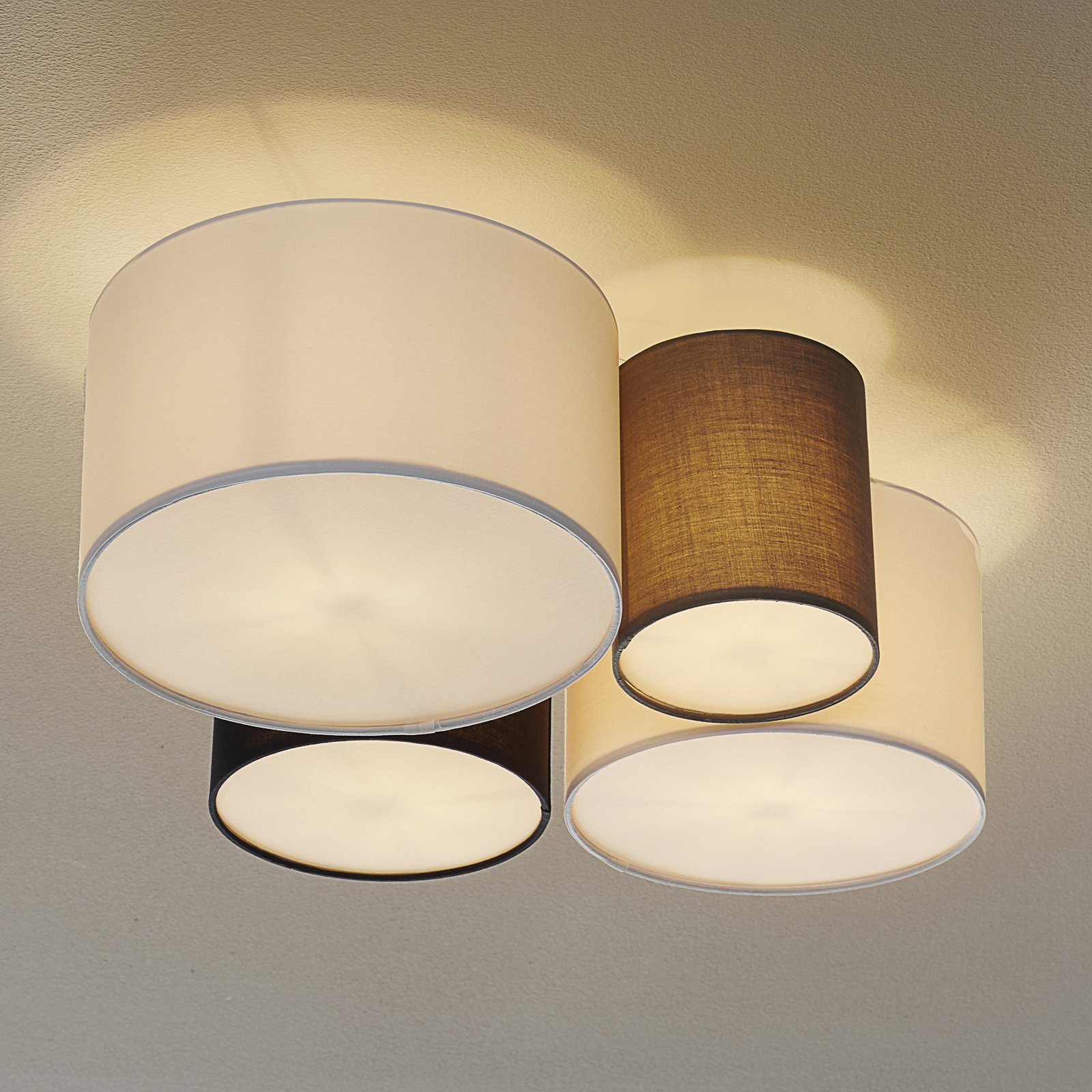 Hotel ceiling light with four fabric lampshades