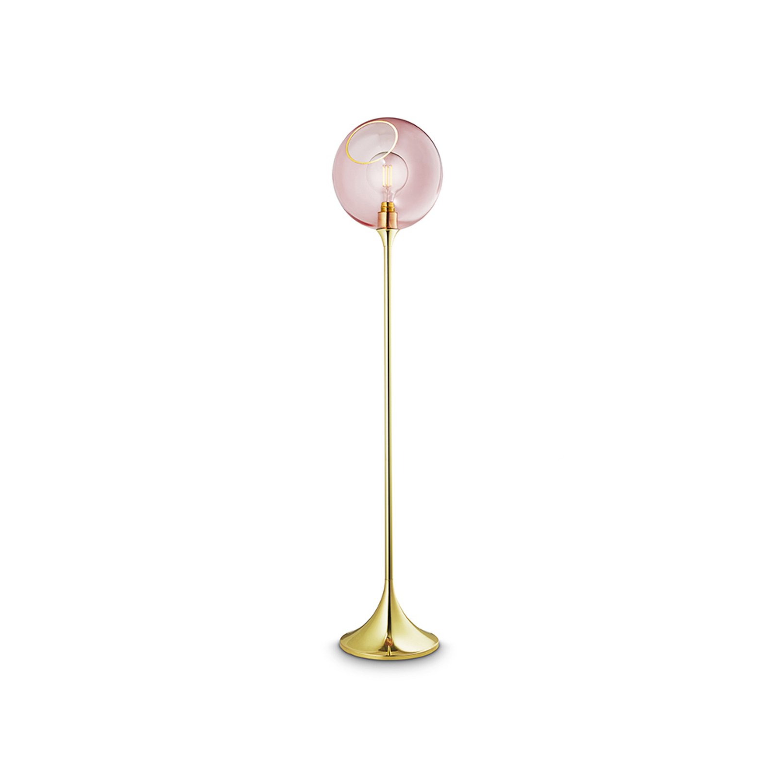 Lámpara de pie Ballroom, rosa, cristal, soplado a mano, atenuable