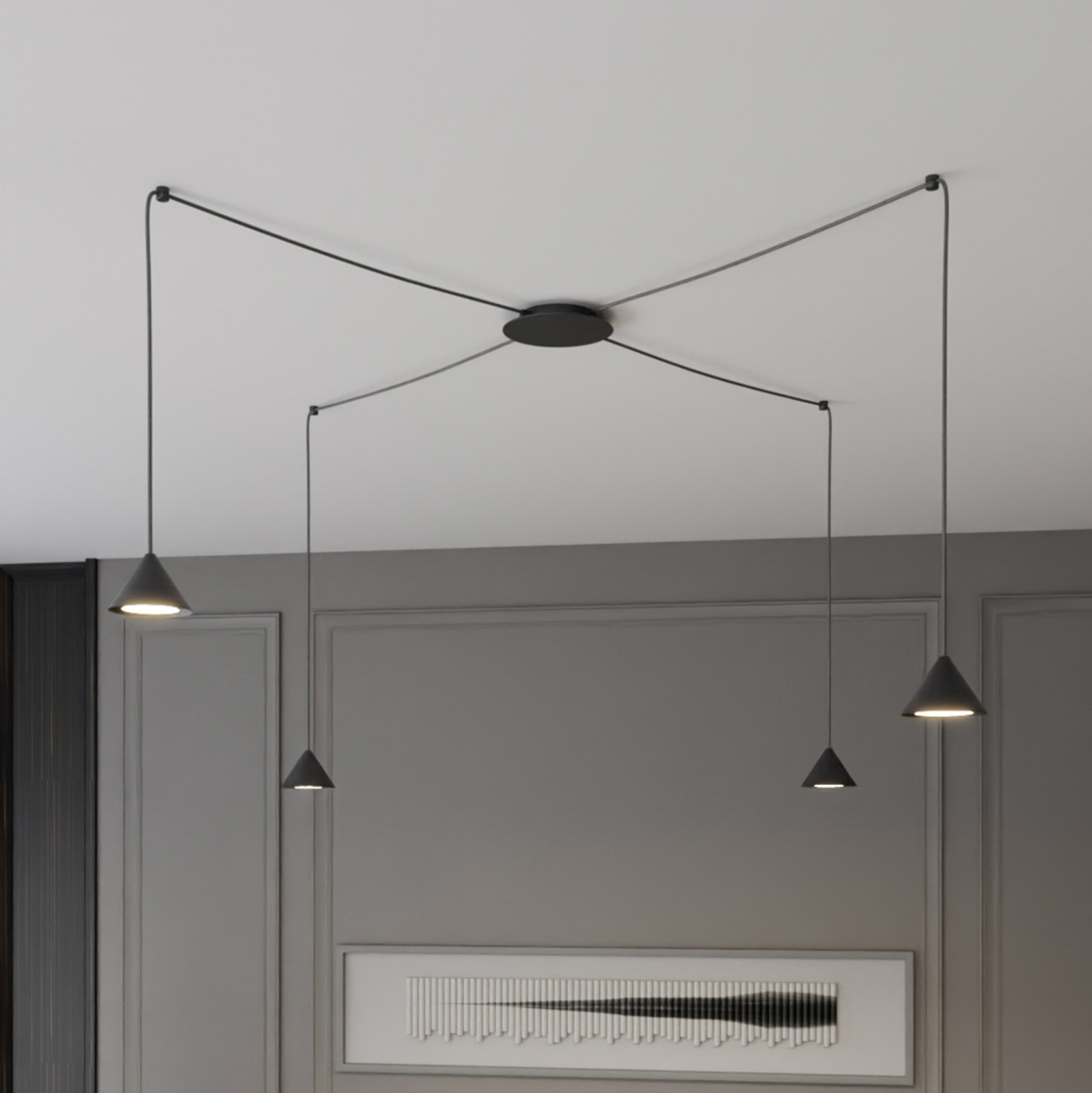 Suspension Elit Spider, 4 lampes, noir, métal