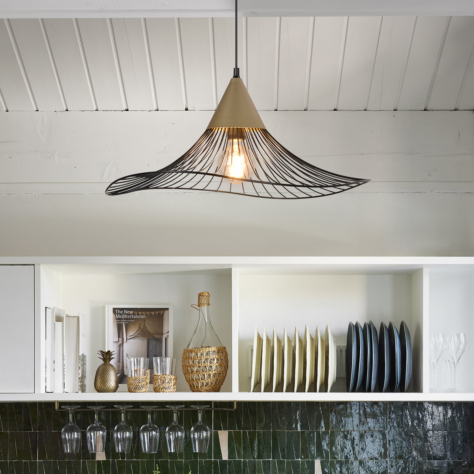 Lampada a sospensione Lizzie nera/ottone Ø 60 cm - COREP SAS