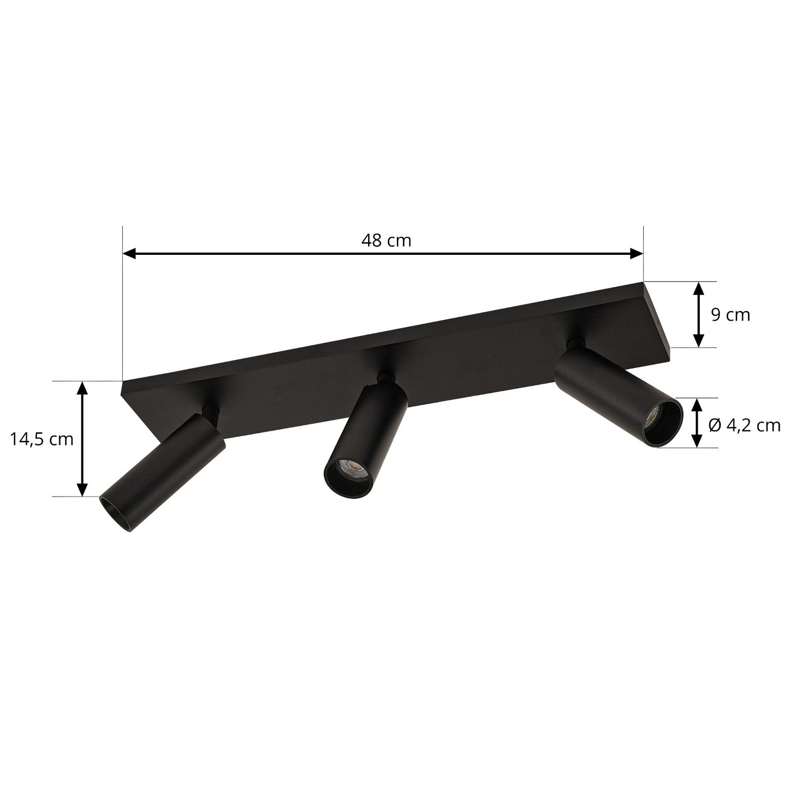 Arcchio stropni reflektor Brinja Slim, crni, 3 žarulje GU10 MR11