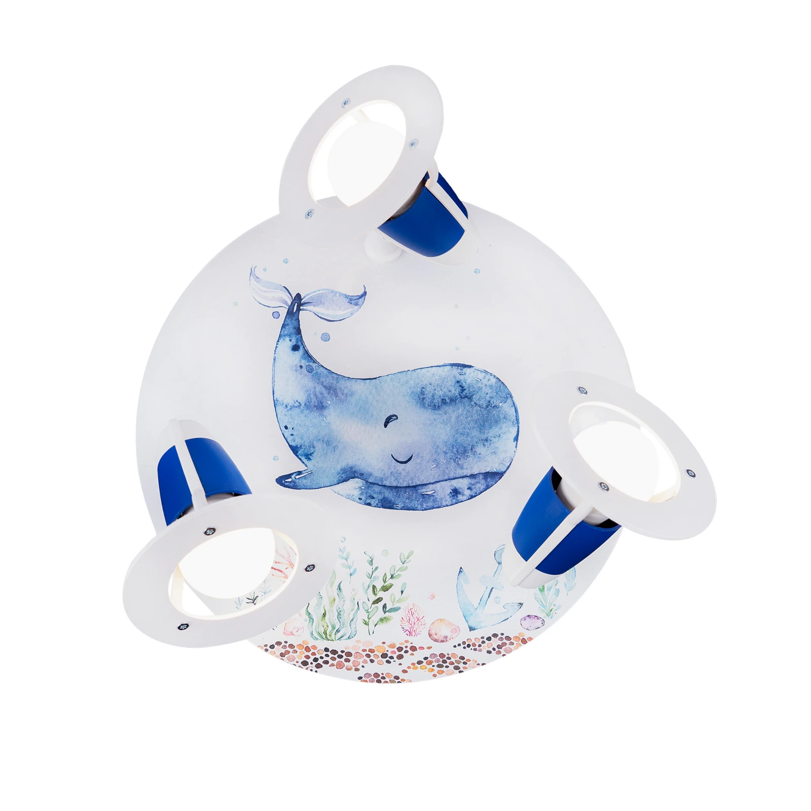 Deckenrondell Paul Pottwal, weiß-blau, Ø 29 cm, 3-flammig