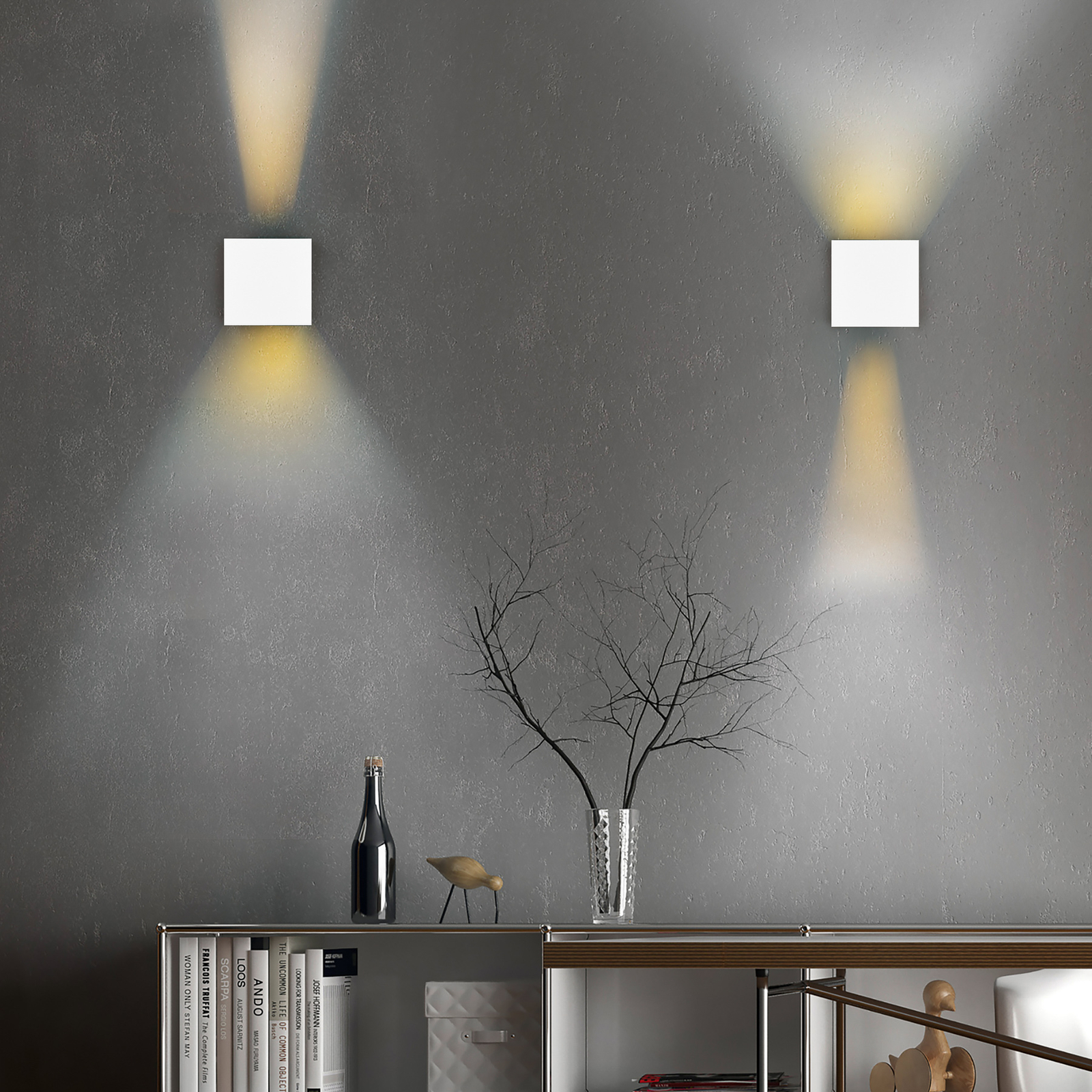LED outdoor wall lamp Talent, white, width 10 cm, sensor