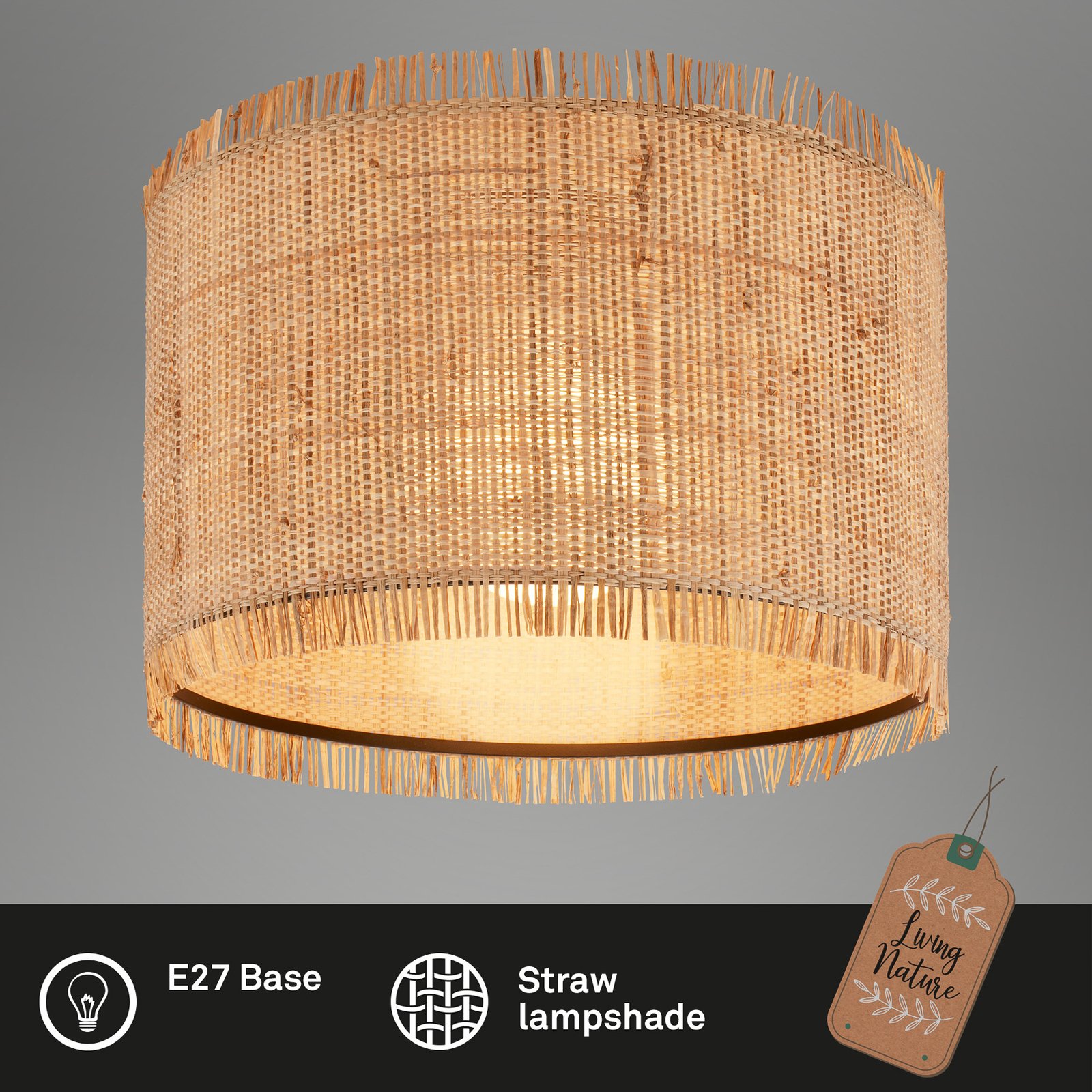 Borra ceiling light, natural colour, Ø 40 cm, straw, E27